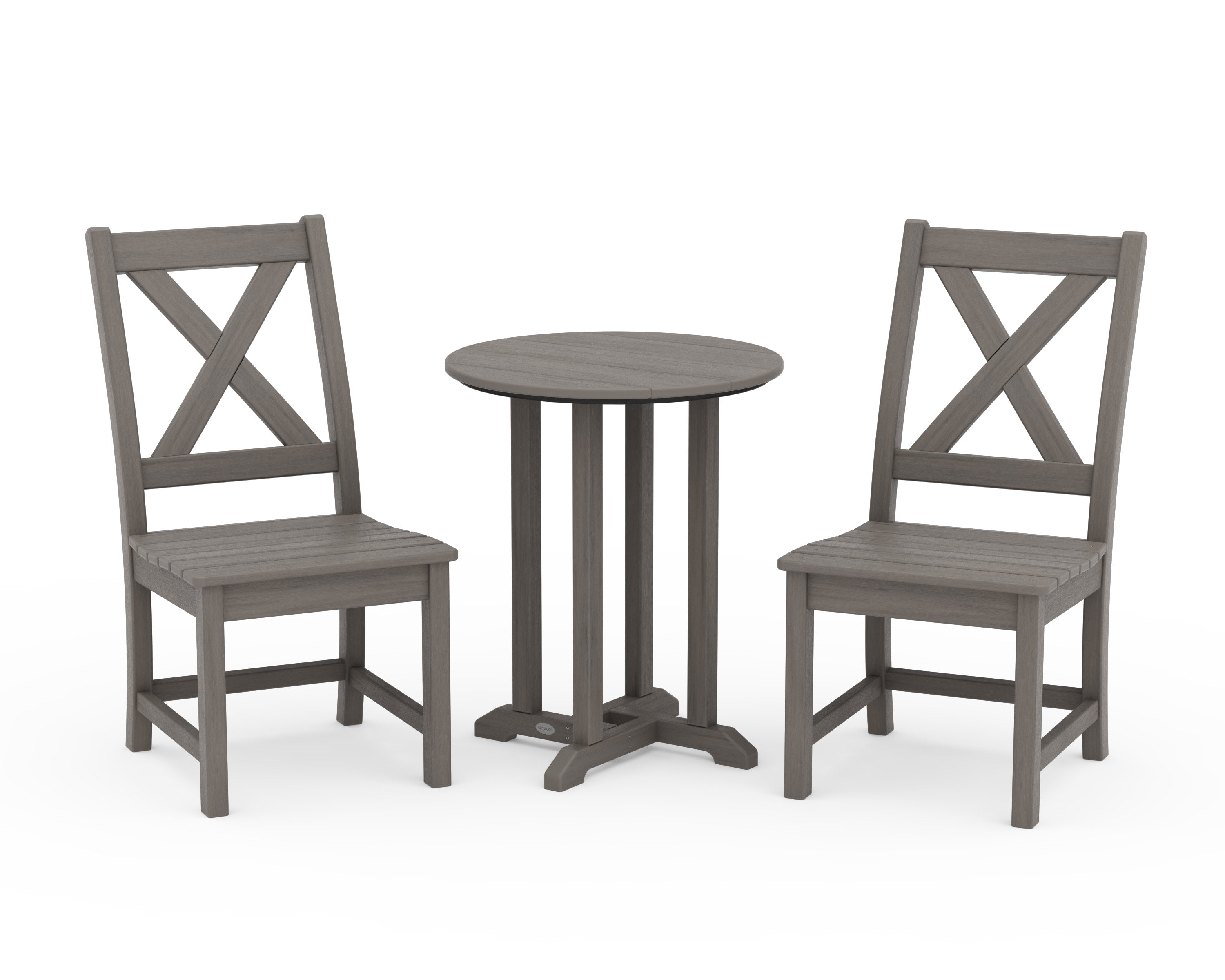 Braxton Side Chair 3-Piece Round Bistro Dining Set in Driftwood
