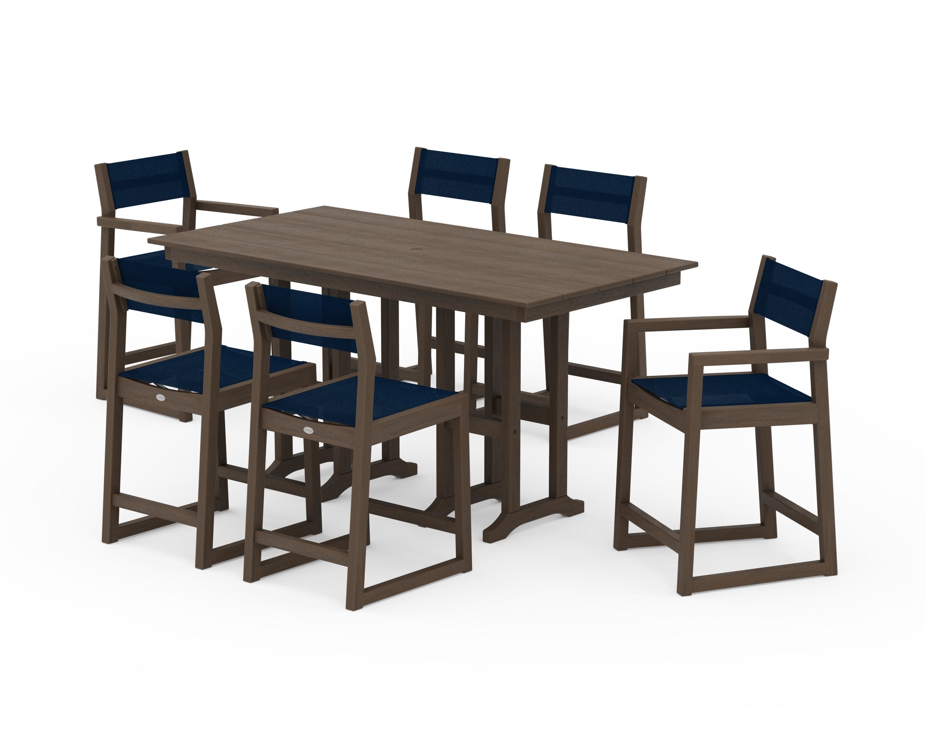 EDGE Sling 7-Piece Farmhouse Counter Set in Kona / Navy Blue Sling