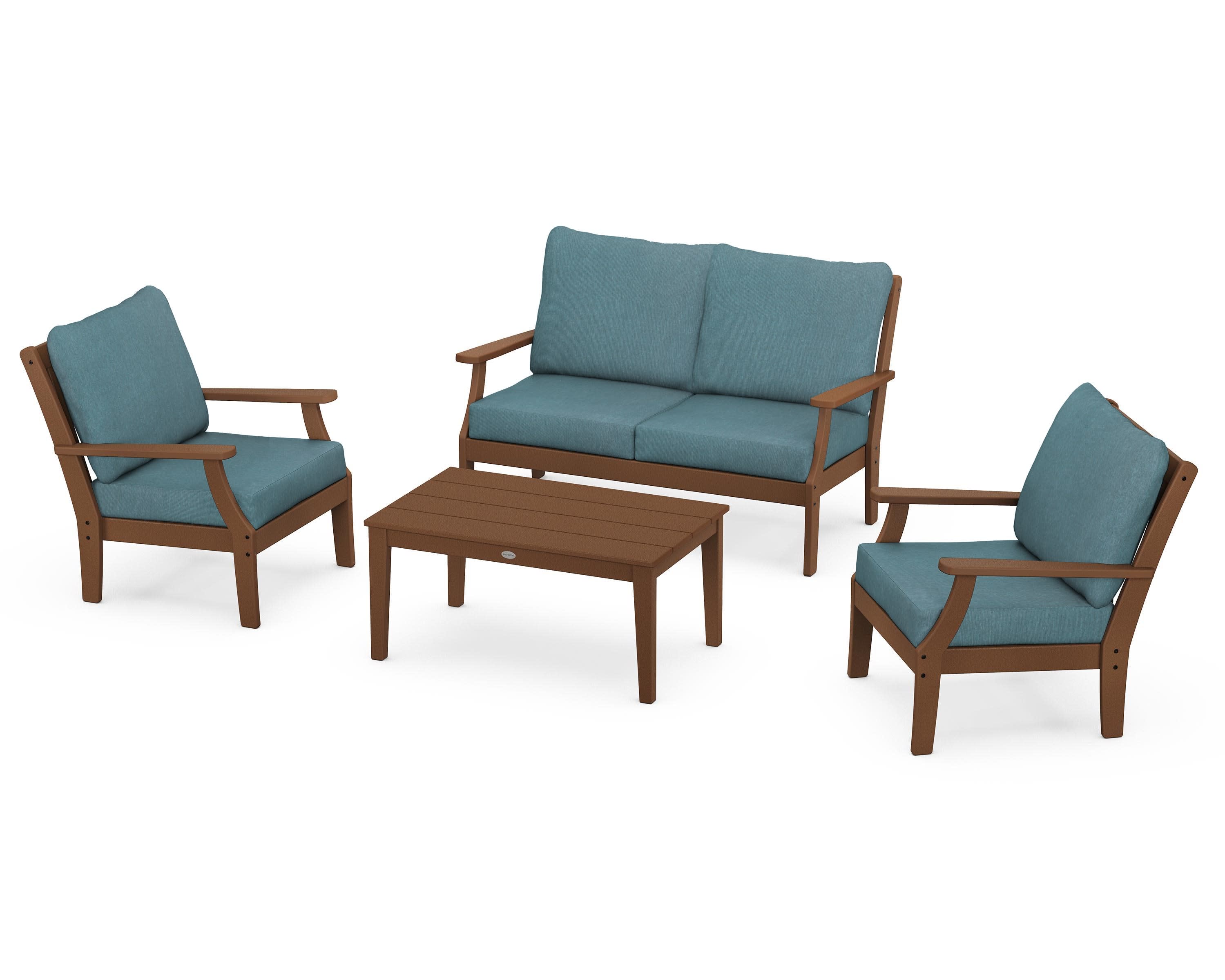 Braxton 4-Piece Deep Seating Chair Set in Teak / Ocean Teal
