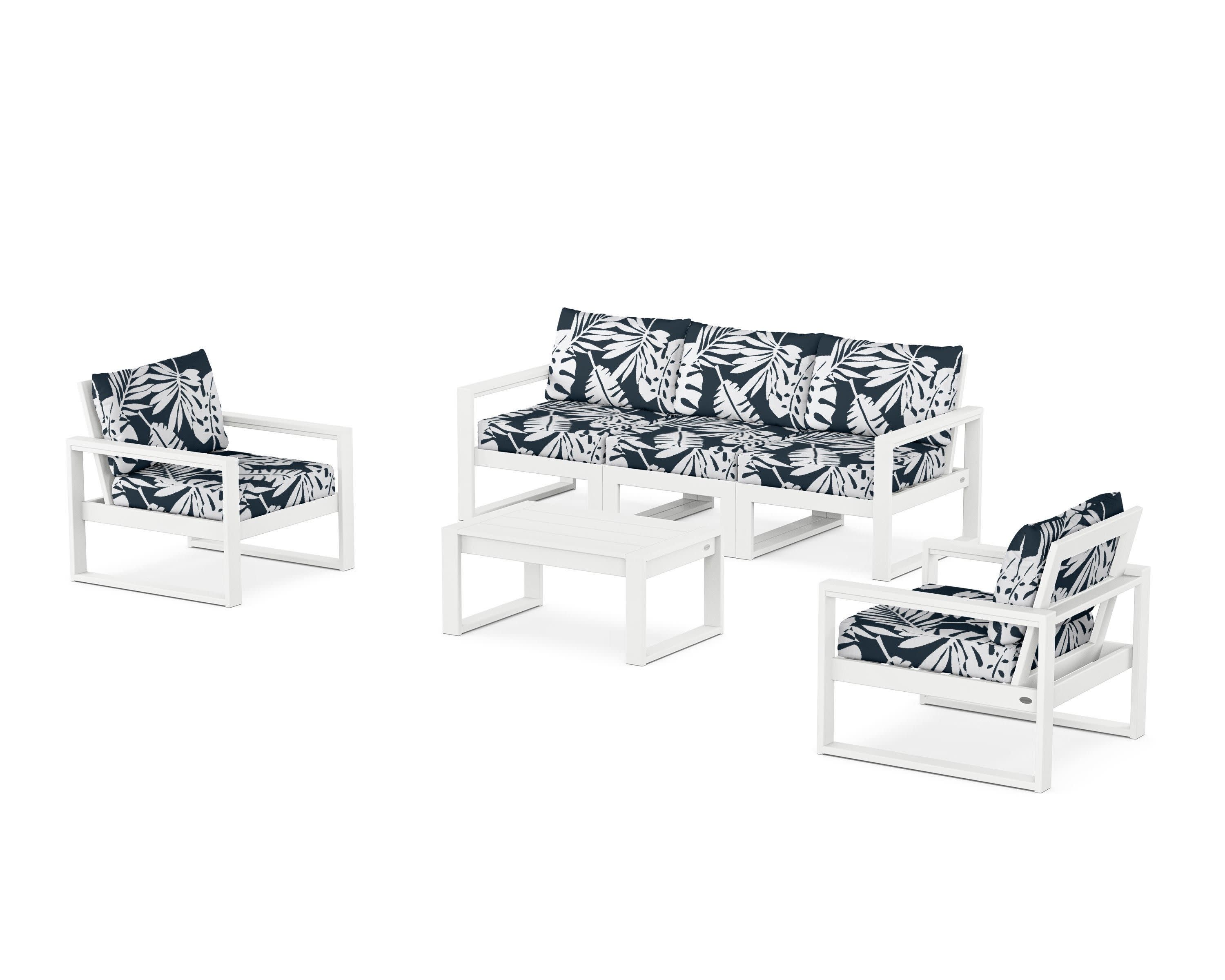 EDGE Sectional 4-Piece Deep Seating Set with Sofa in White / Leaf Marine Indigo