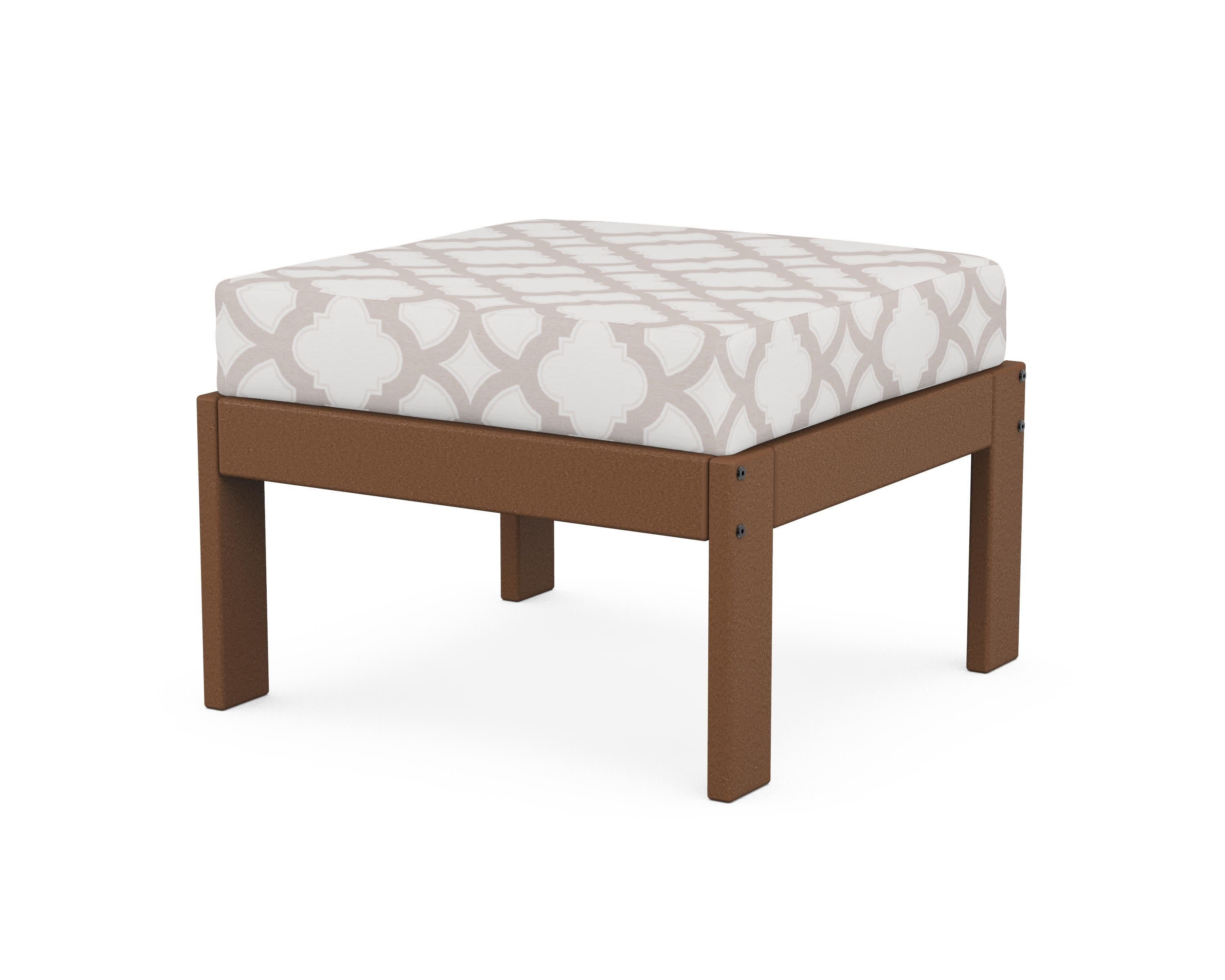 Vineyard Modular Ottoman in Teak / Trellis Dune Burlap