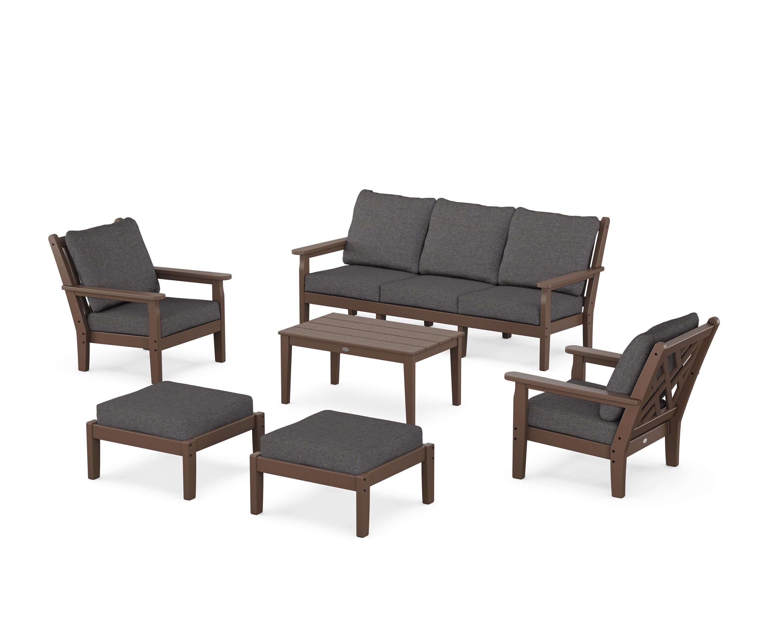 Chippendale 6-Piece Lounge Sofa Set in Mahogany / Ash Charcoal
