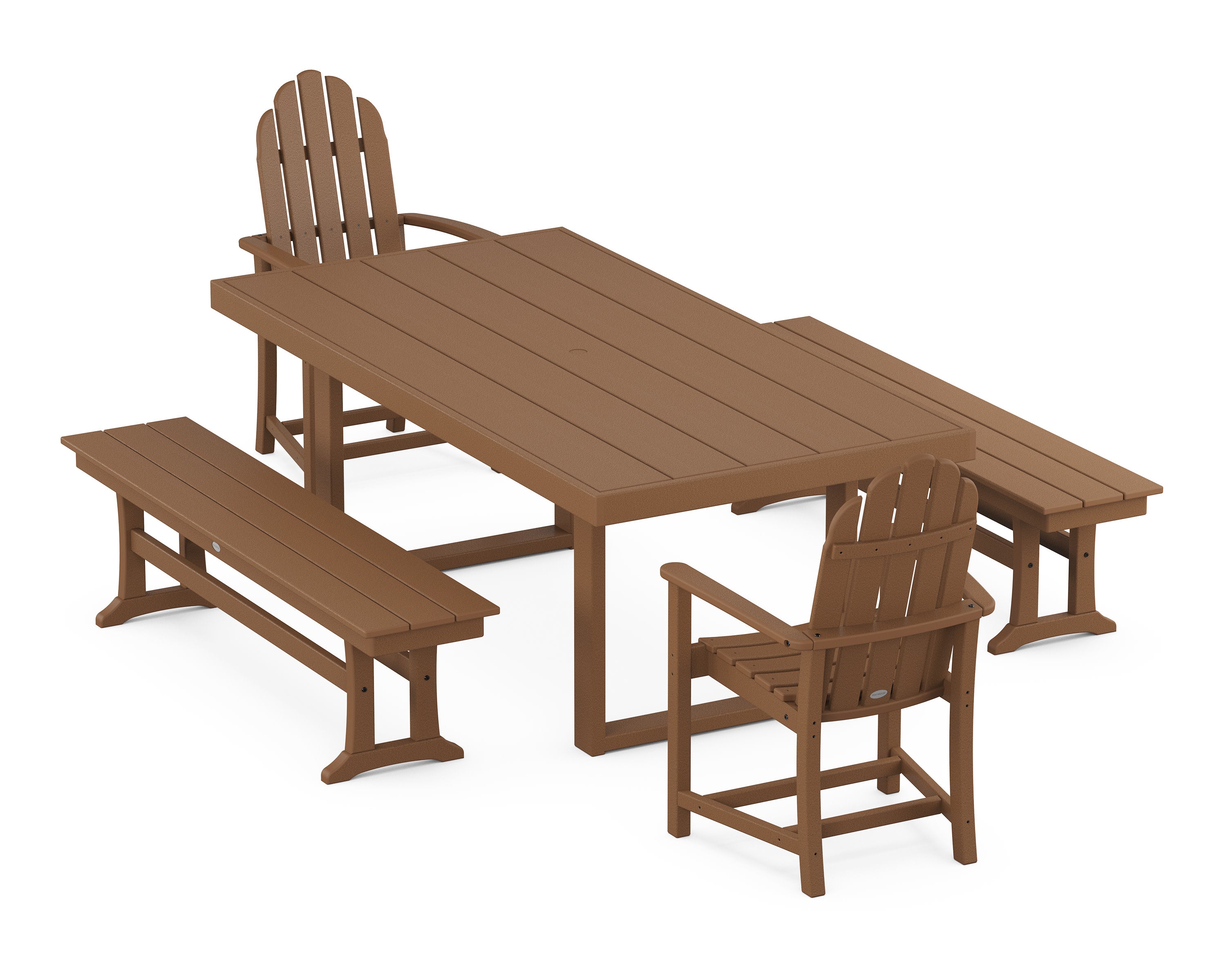 Classic Adirondack 5-Piece Dining Set with Benches in Teak
