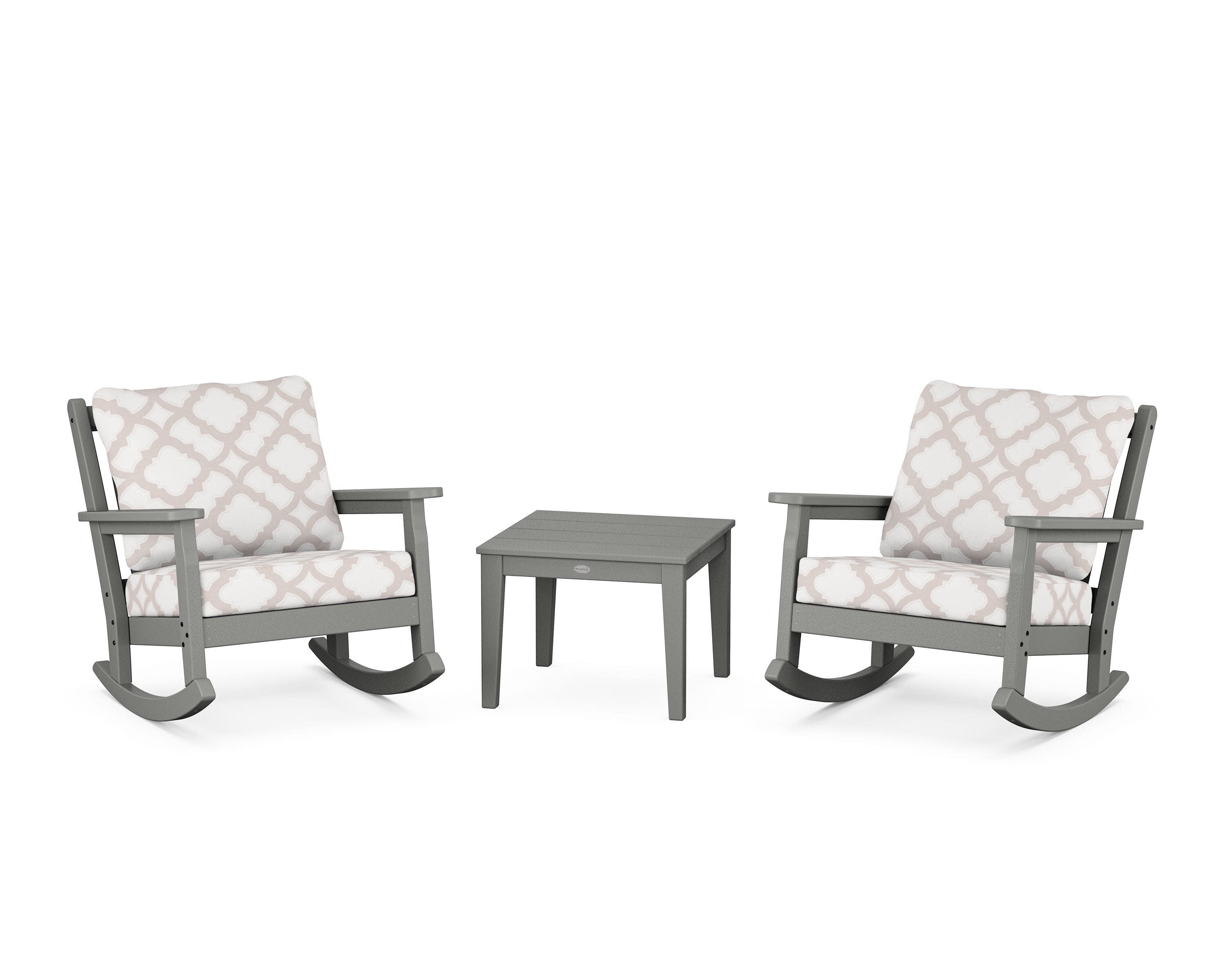 Chippendale 3-Piece Deep Seating Rocker Set in Slate Grey / Trellis Dune Burlap