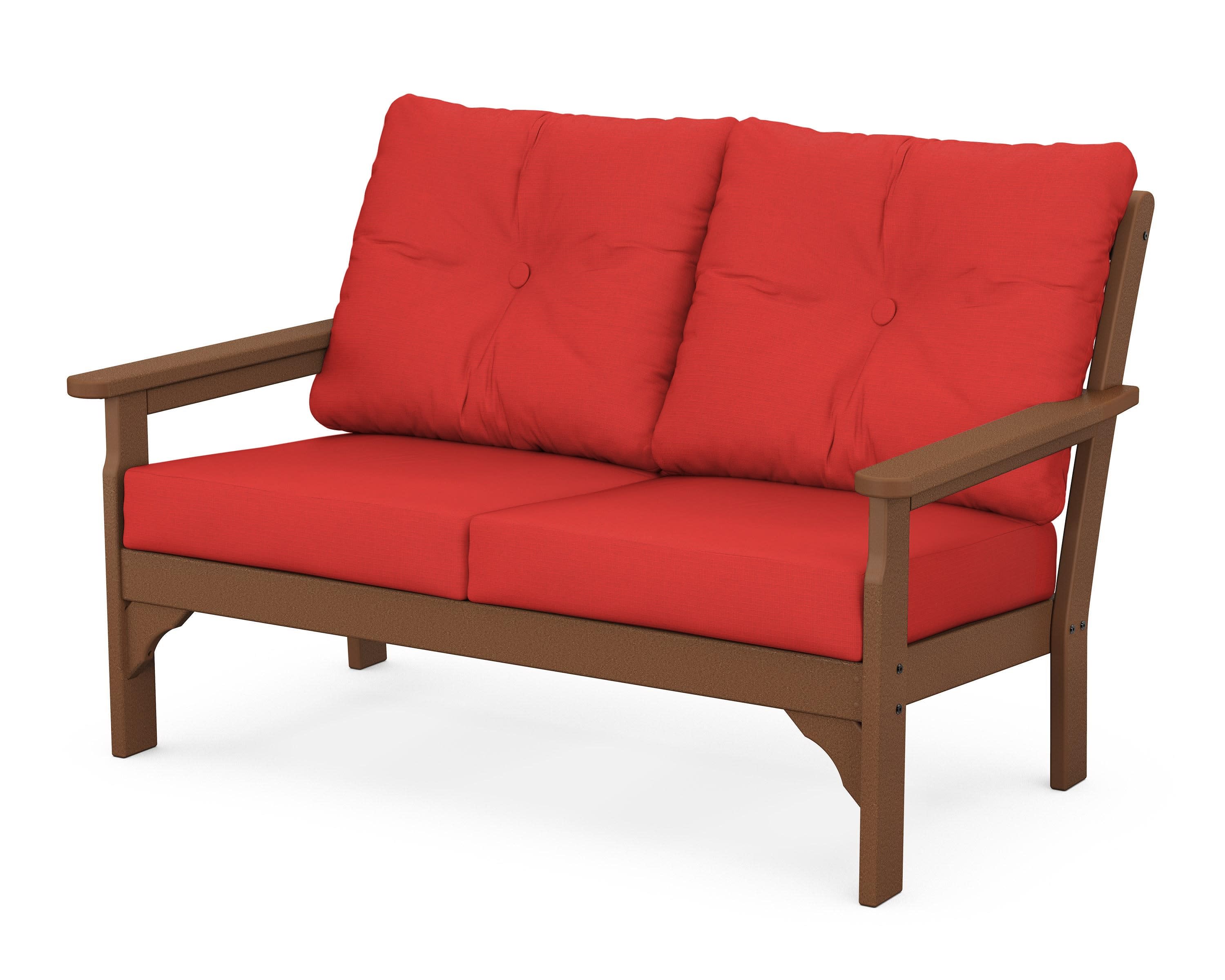 Vineyard Deep Seating Loveseat in Teak / Crimson Linen