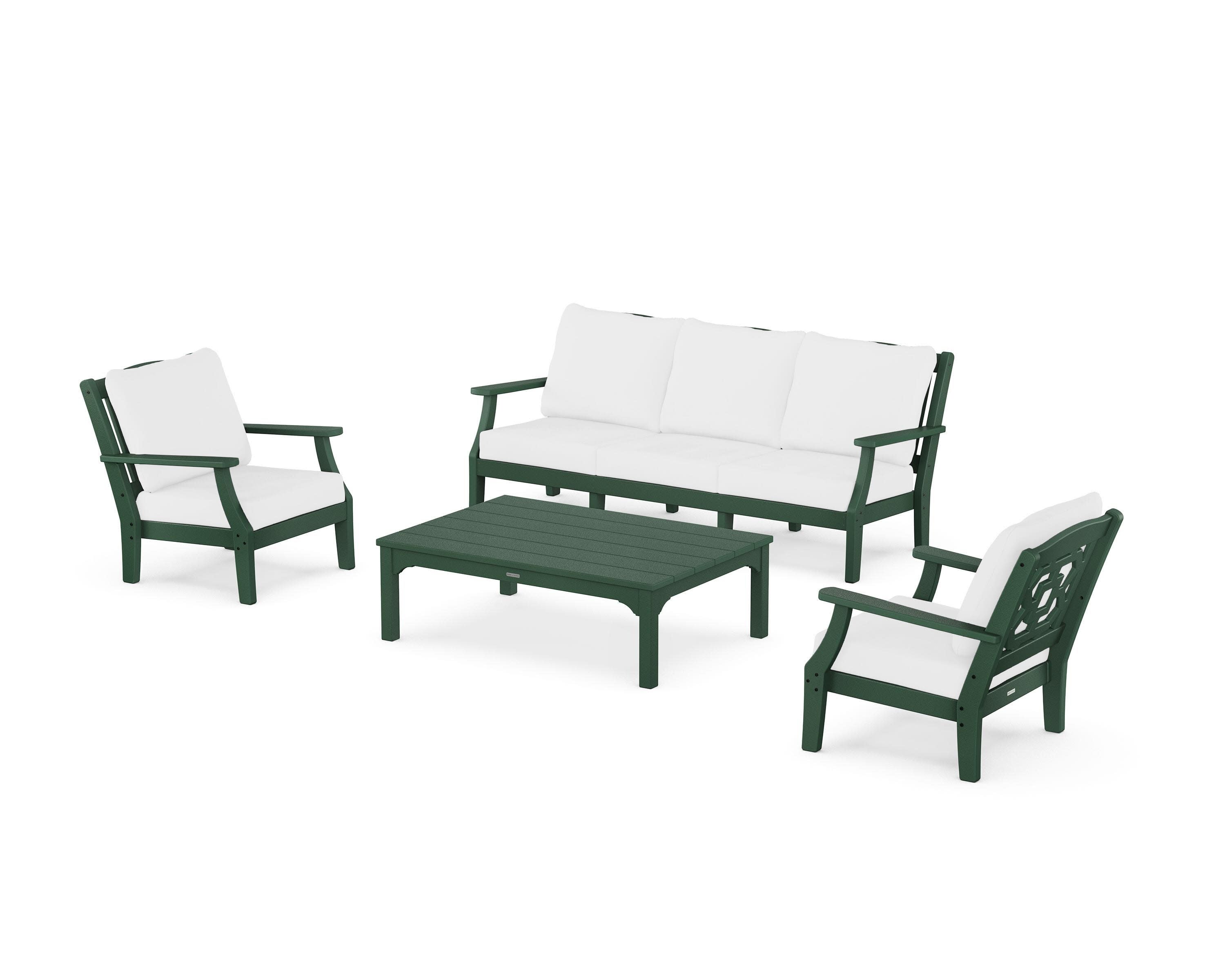 Chinoiserie 4-Piece Deep Seating Set with Sofa in Green / Natural