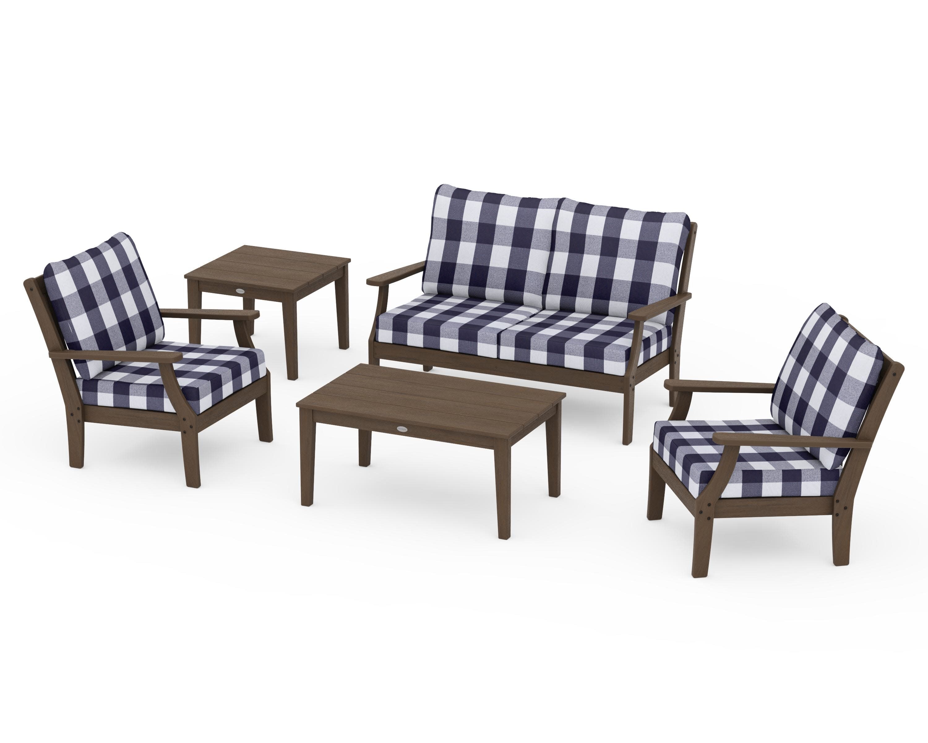 Braxton 5-Piece Deep Seating Set in Kona / Buffalo Plaid Navy