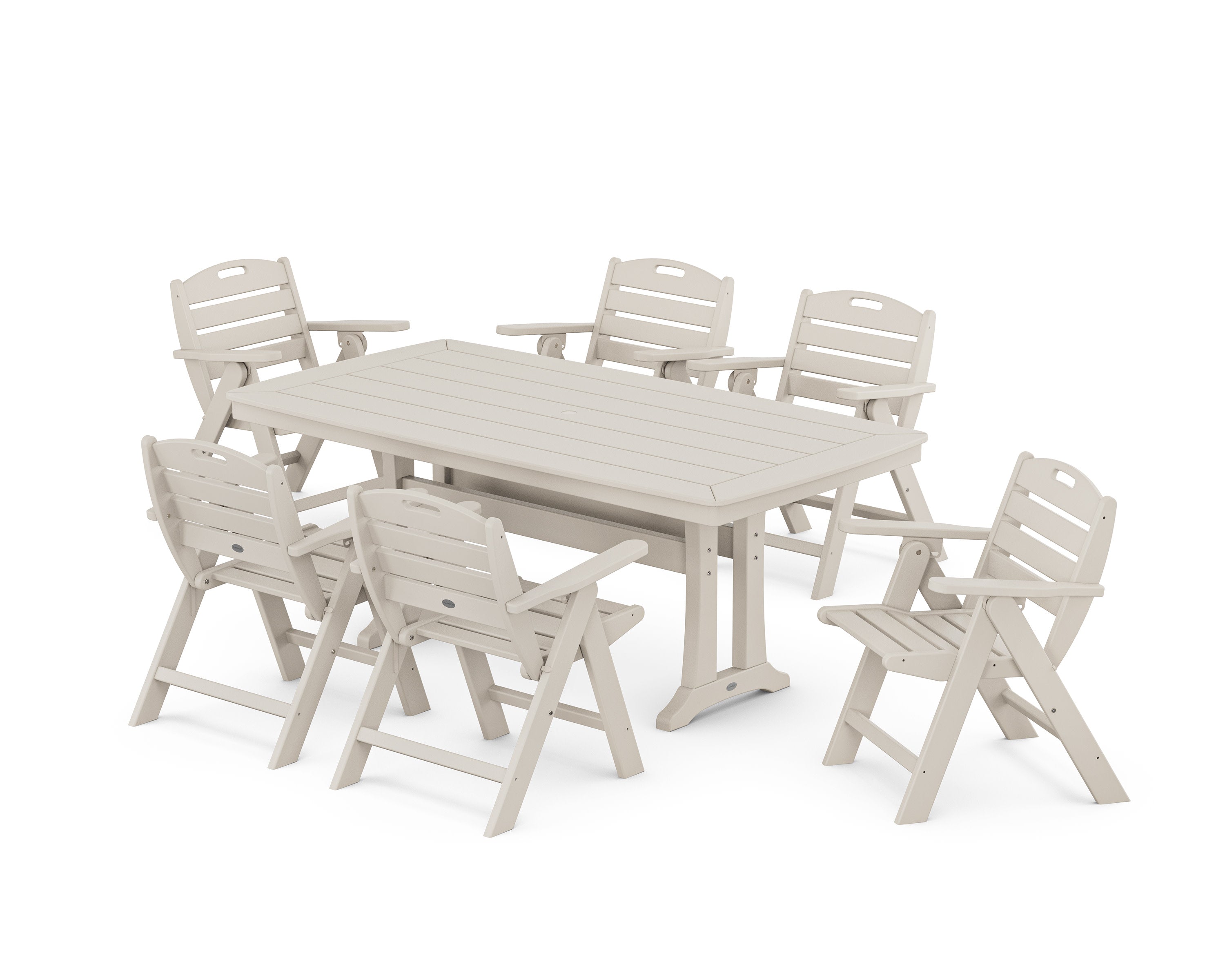 Nautical Lowback 7-Piece Dining Set with Trestle Legs in Sand