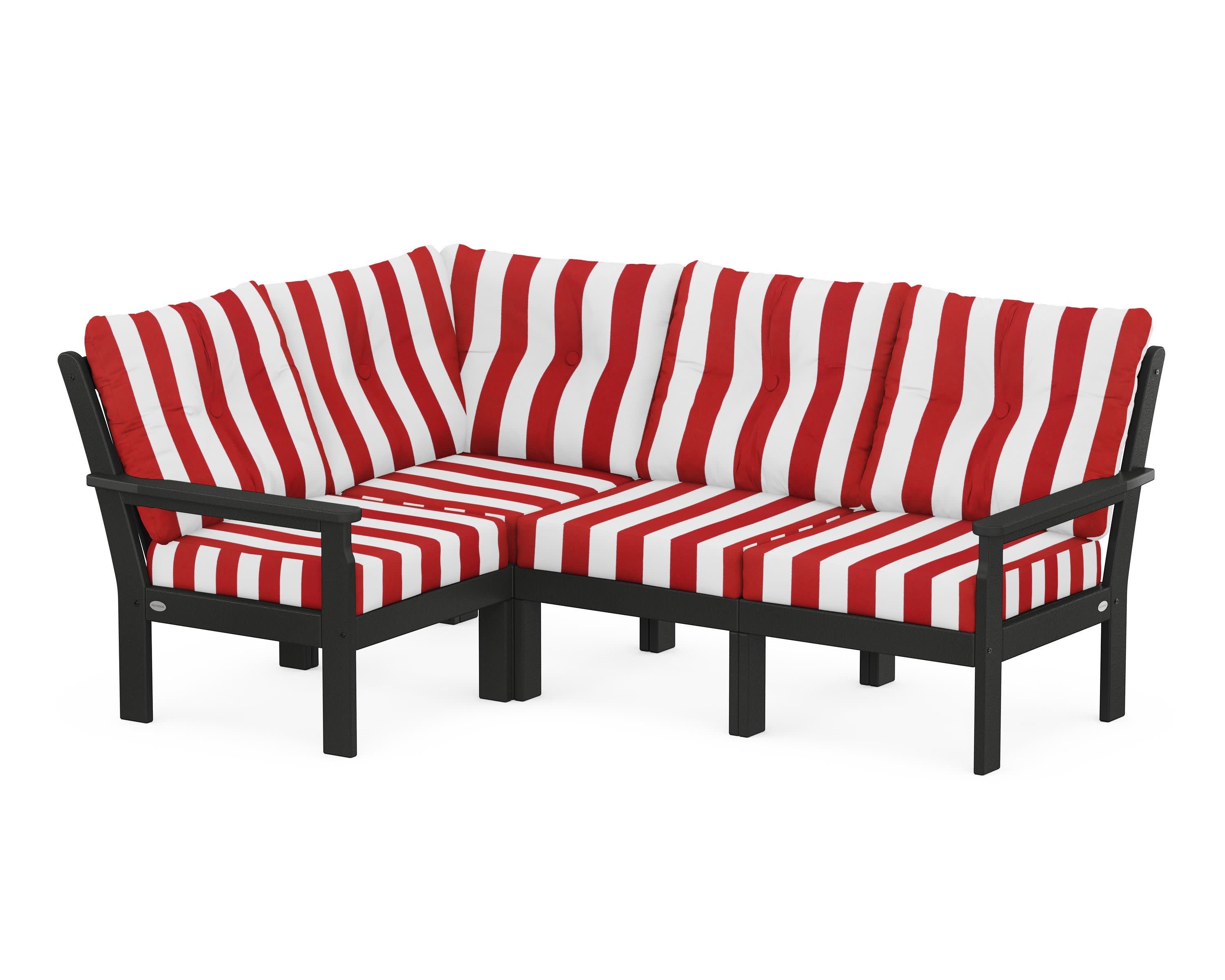 Vineyard 4-Piece Sectional in Black / Cabana Stripe Crimson