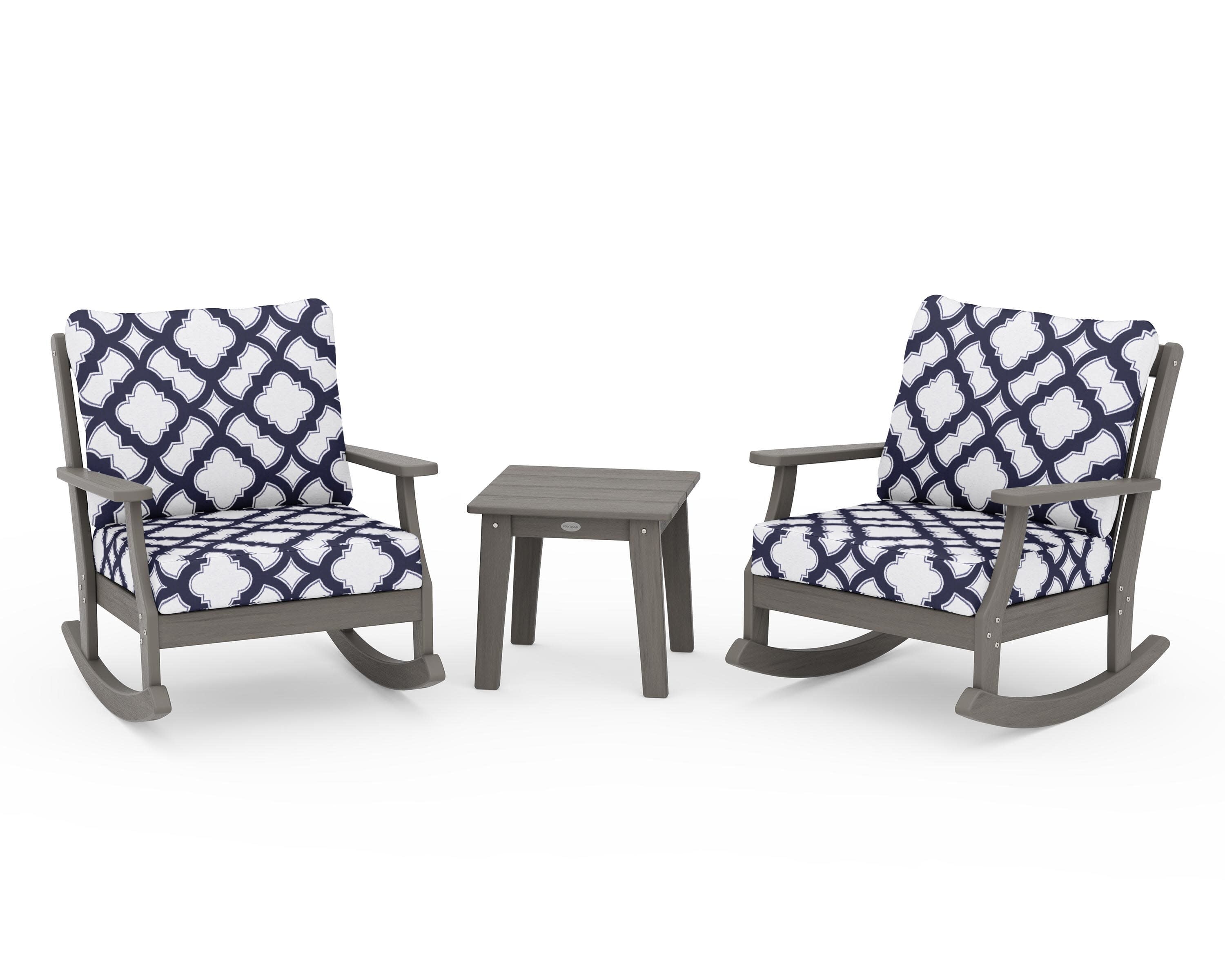 Braxton 3-Piece Deep Seating Rocker Set in Driftwood / Trellis Navy