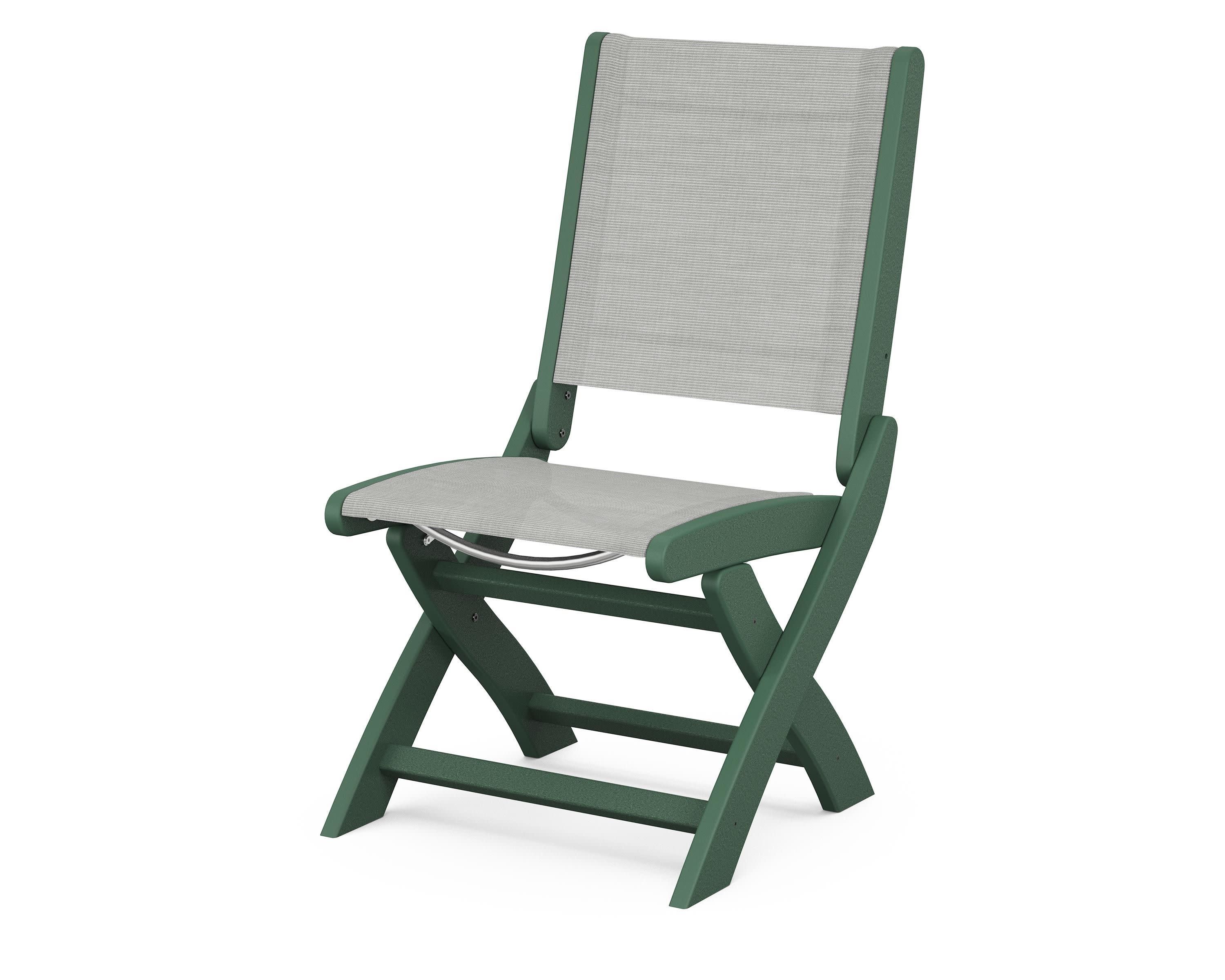 Coastal Folding Side Chair in Green / Metallic Sling