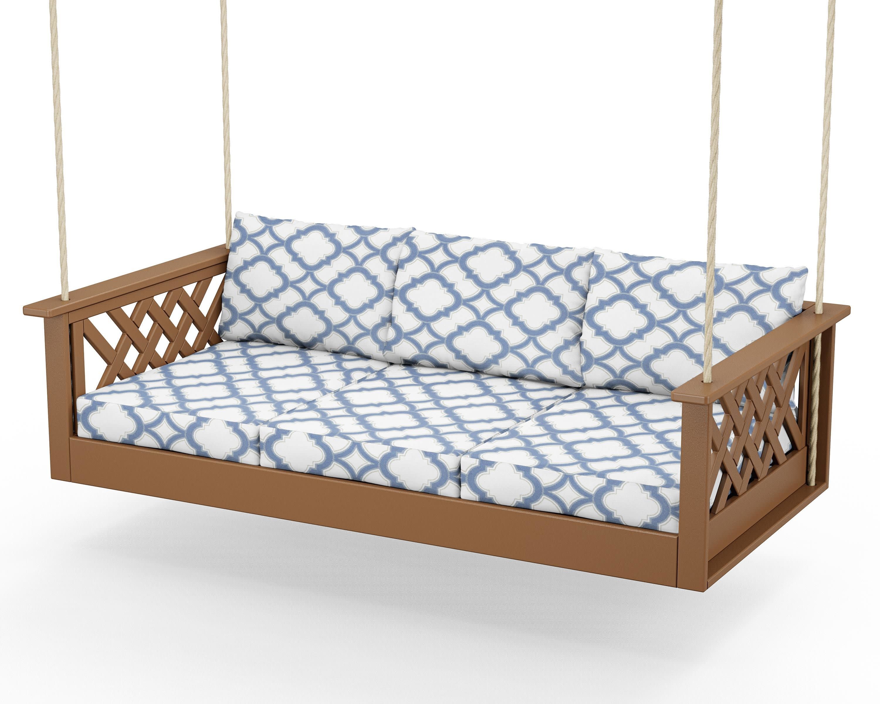 Wovendale Daybed Swing in Teak / Trellis Sky Blue