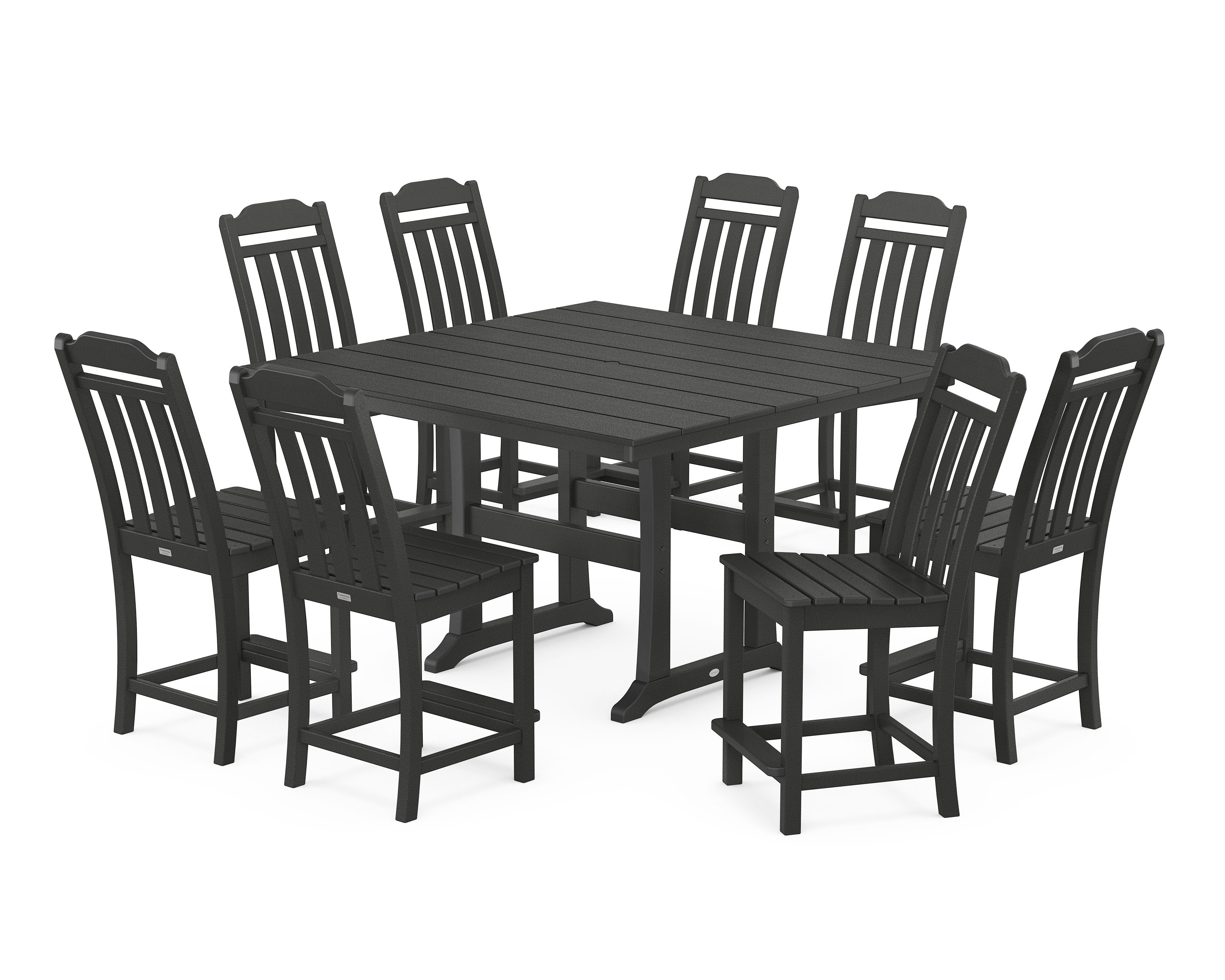 Cottage 9-Piece Square Farmhouse Side Chair Counter Set with Trestle Legs in Black