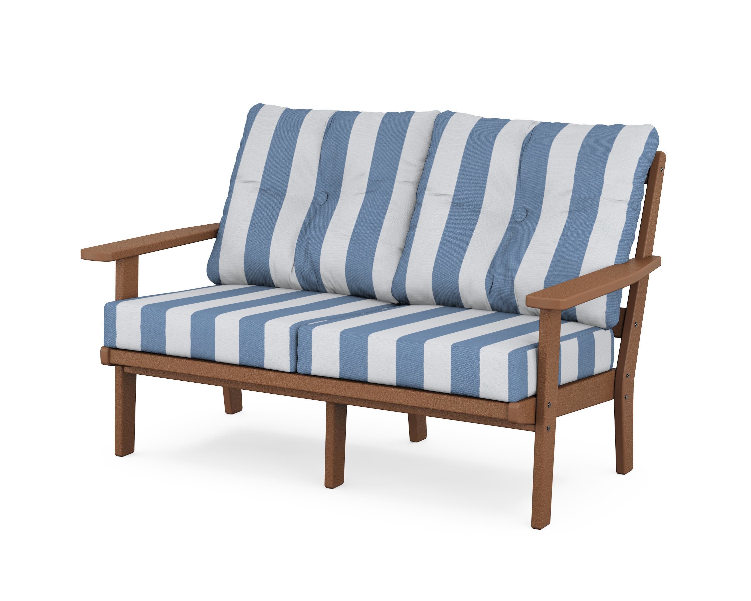 Oxford Deep SeatingLoveseat in Teak / Cabana Stripe Sky Blue