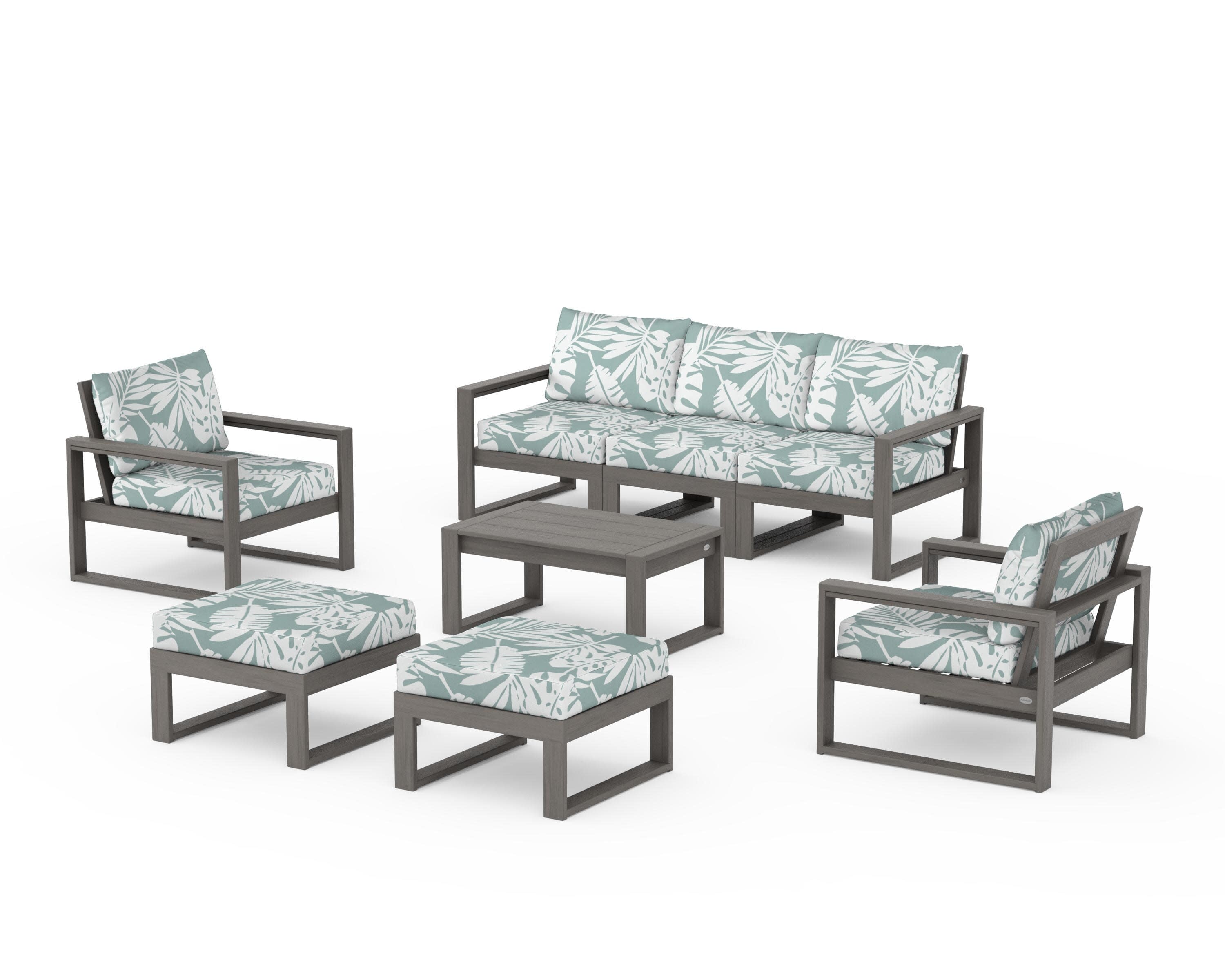 EDGE Sectional 8-Piece Lounge Sofa Set in Driftwood / Leaf Glacier Spa