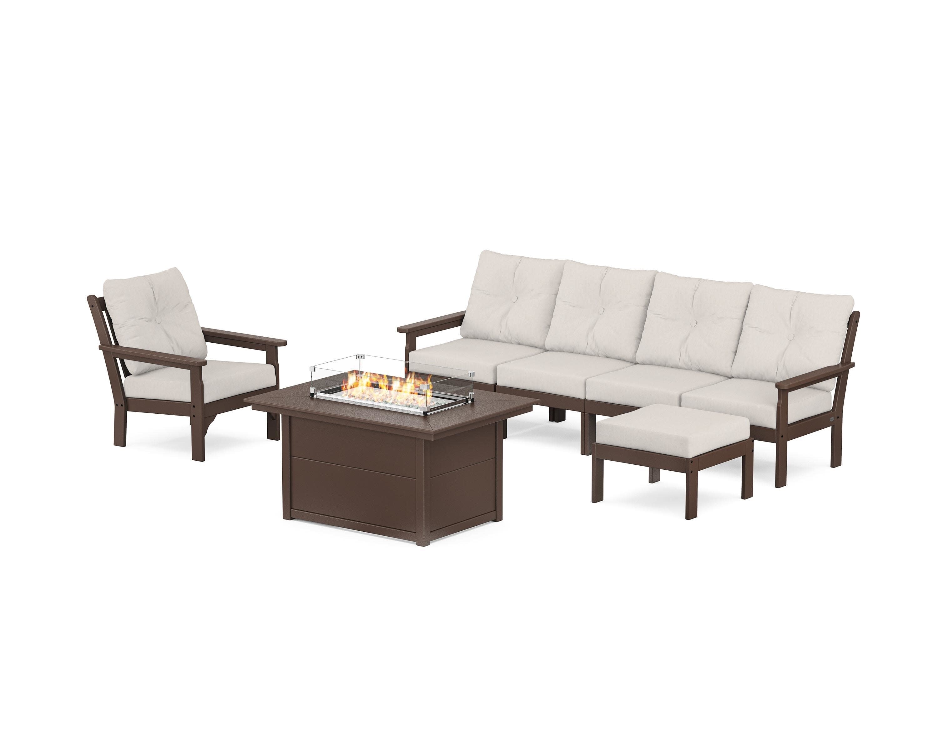 Vineyard Sectional Lounge and Fire Pit Set in Mahogany / Cast Ash
