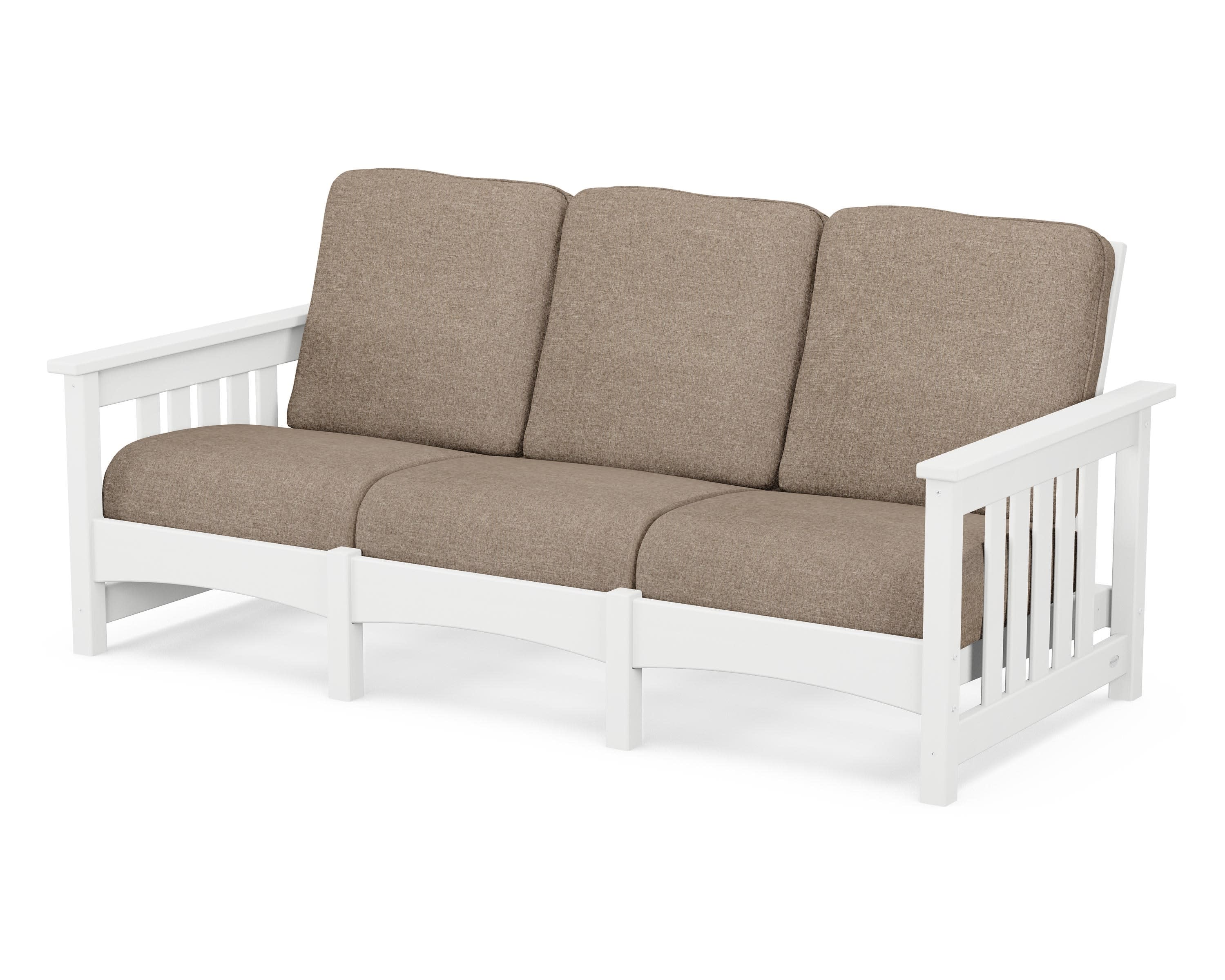 Club Mission Sofa in White / Spiced Burlap