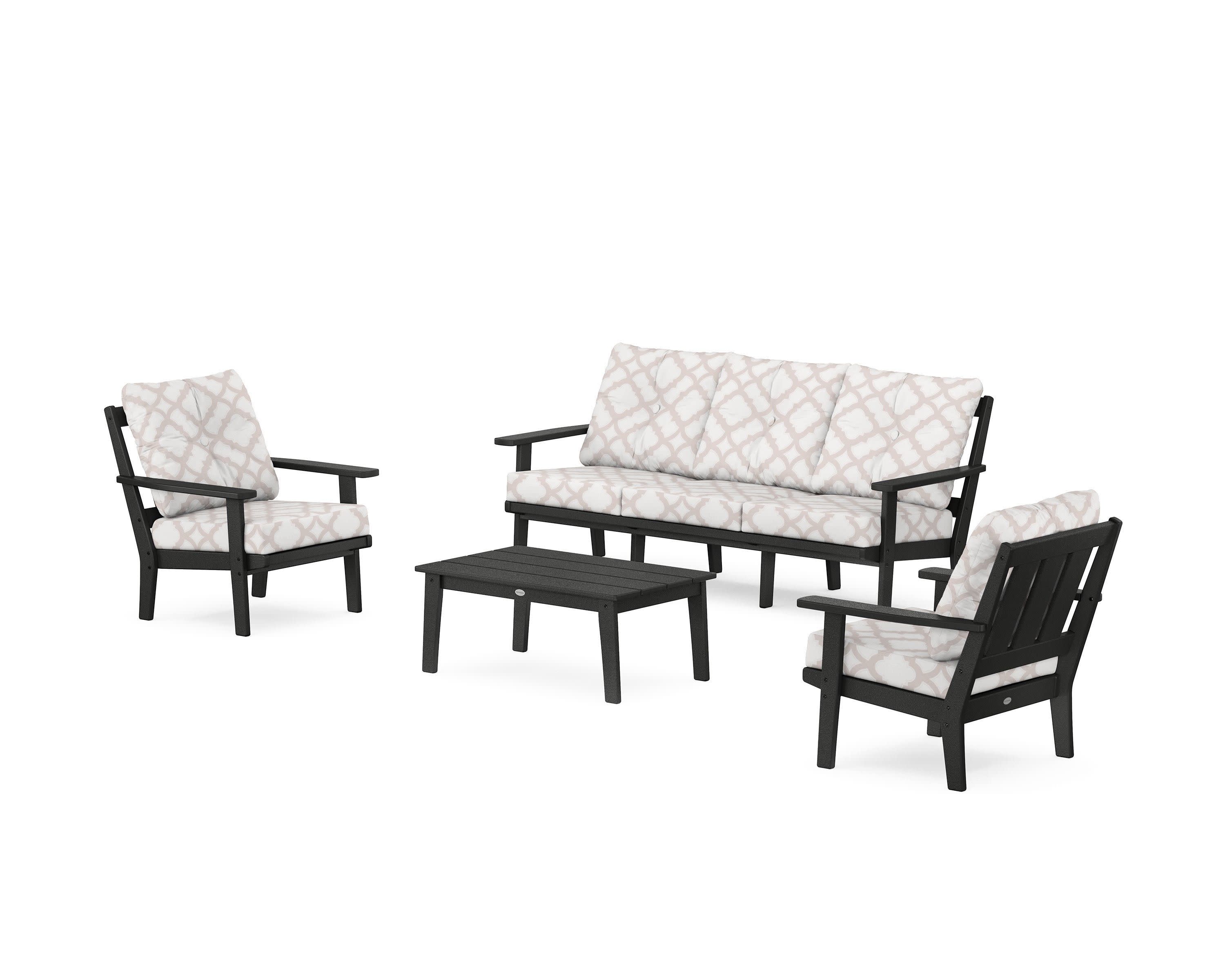 Oxford 4-Piece Deep Seating Set with Sofa in Black / Trellis Dune Burlap