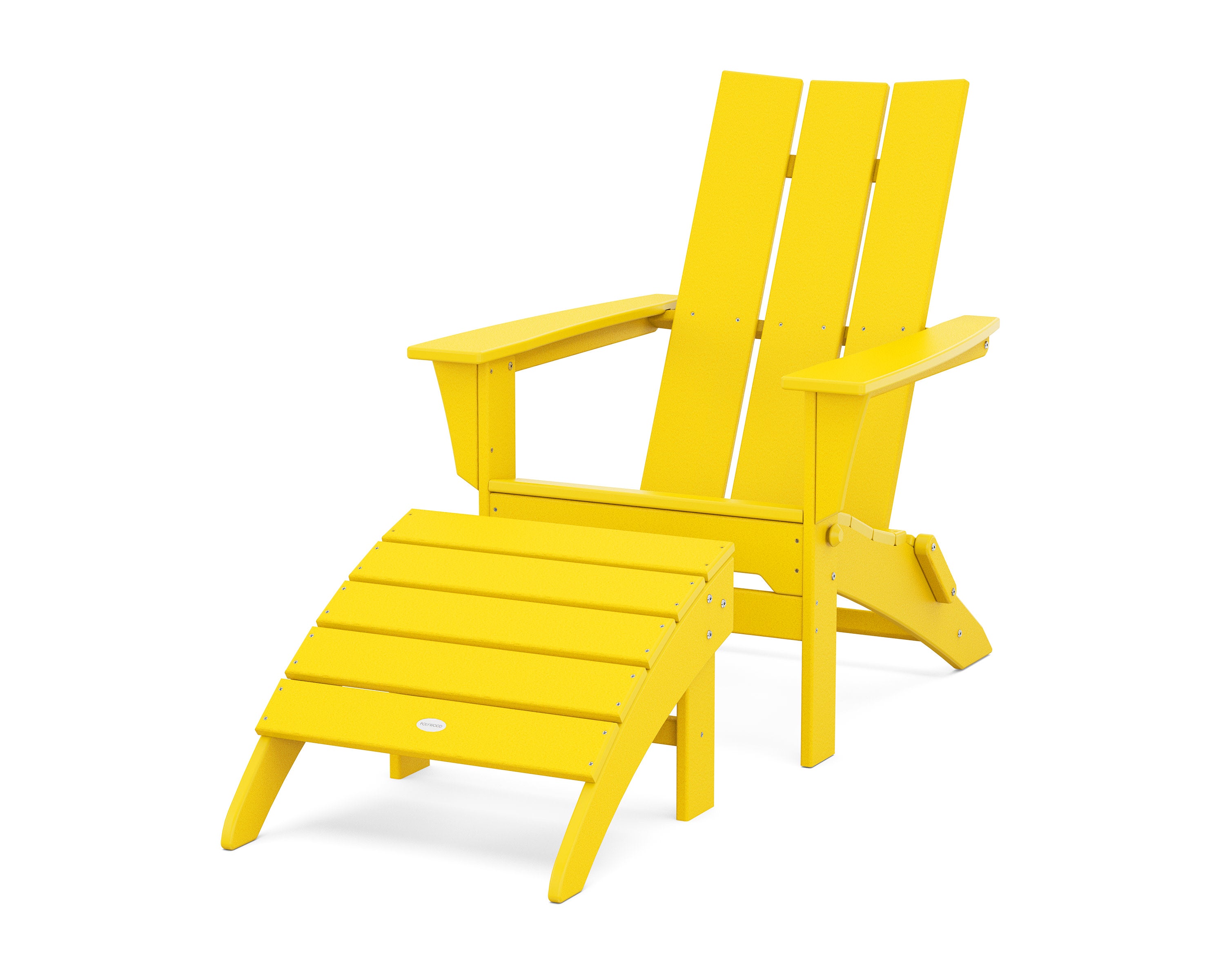 Modern Folding Adirondack Chair 2-Piece Set with Ottoman in Lemon