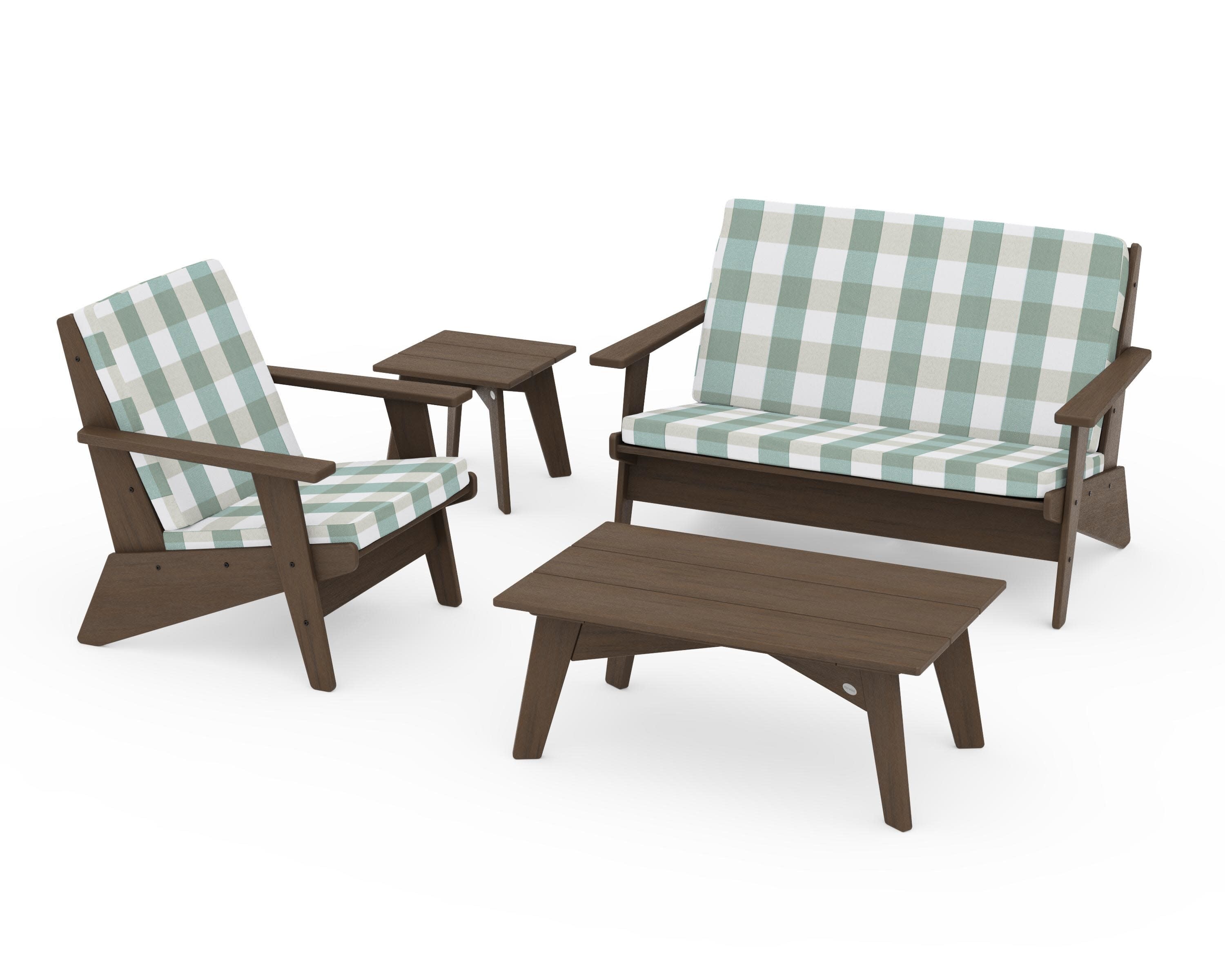 Riviera Modern Lounge 4-Piece Set in Kona / Buffalo Plaid Glacier Spa