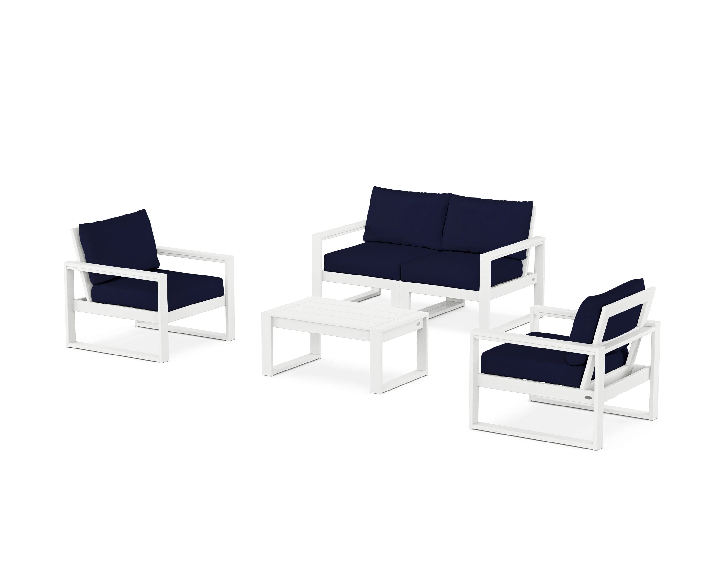 EDGE Sectional 4-Piece Deep Seating Set with Loveseat in White / Navy