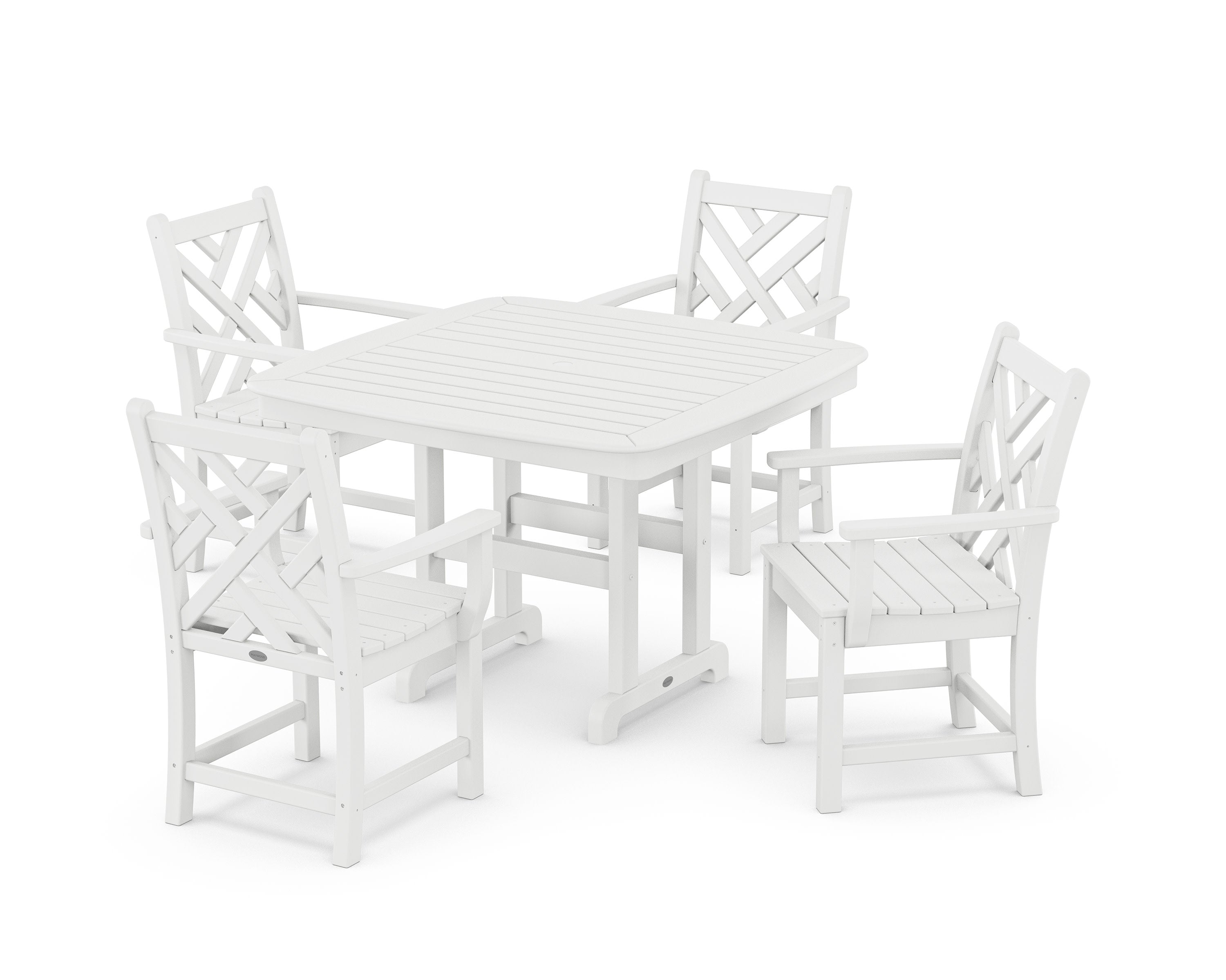 Chippendale 5-Piece Dining Set with Trestle Legs in White