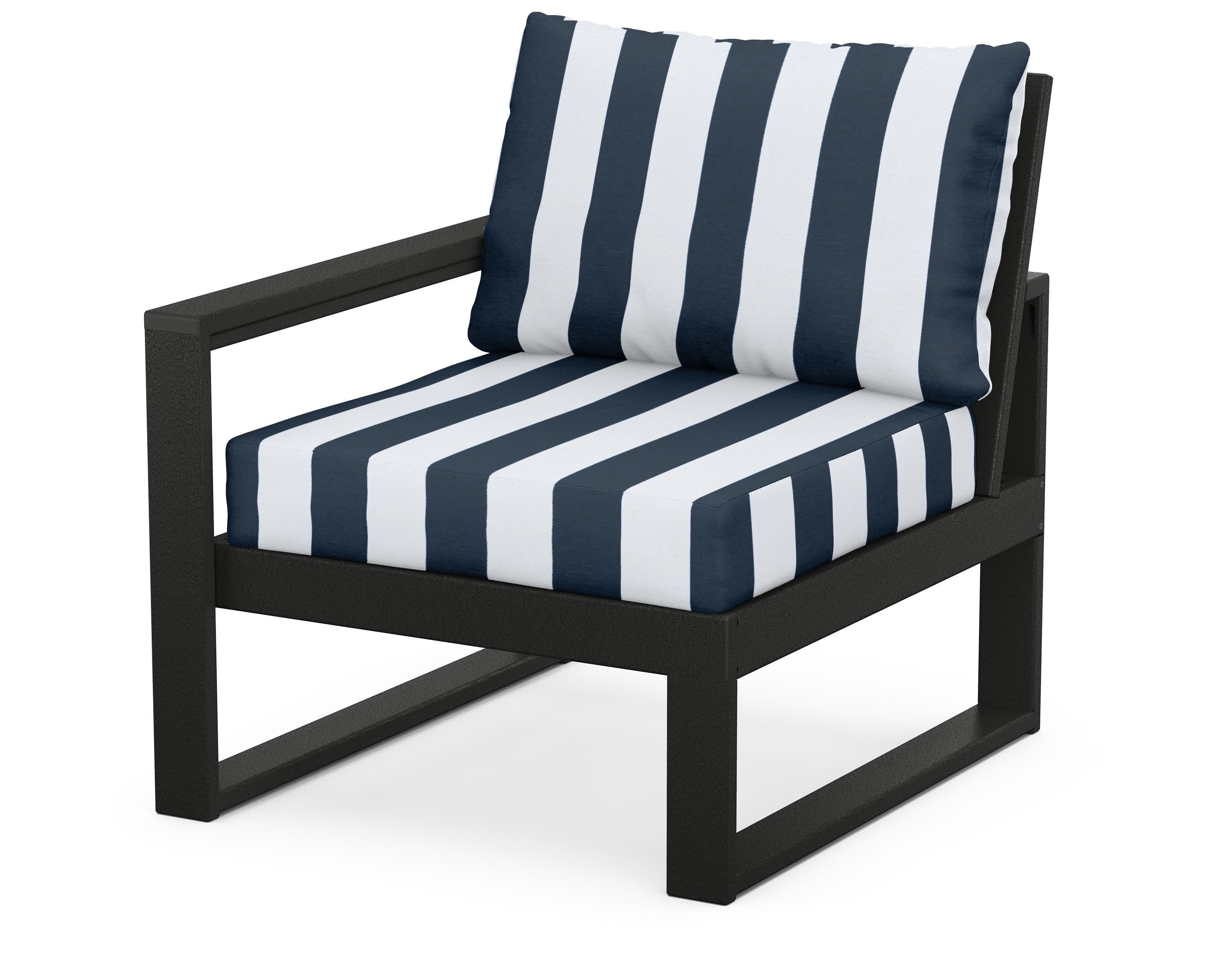 EDGE Modular Left Arm Chair in Black / Cabana Stripe Marine Indigo