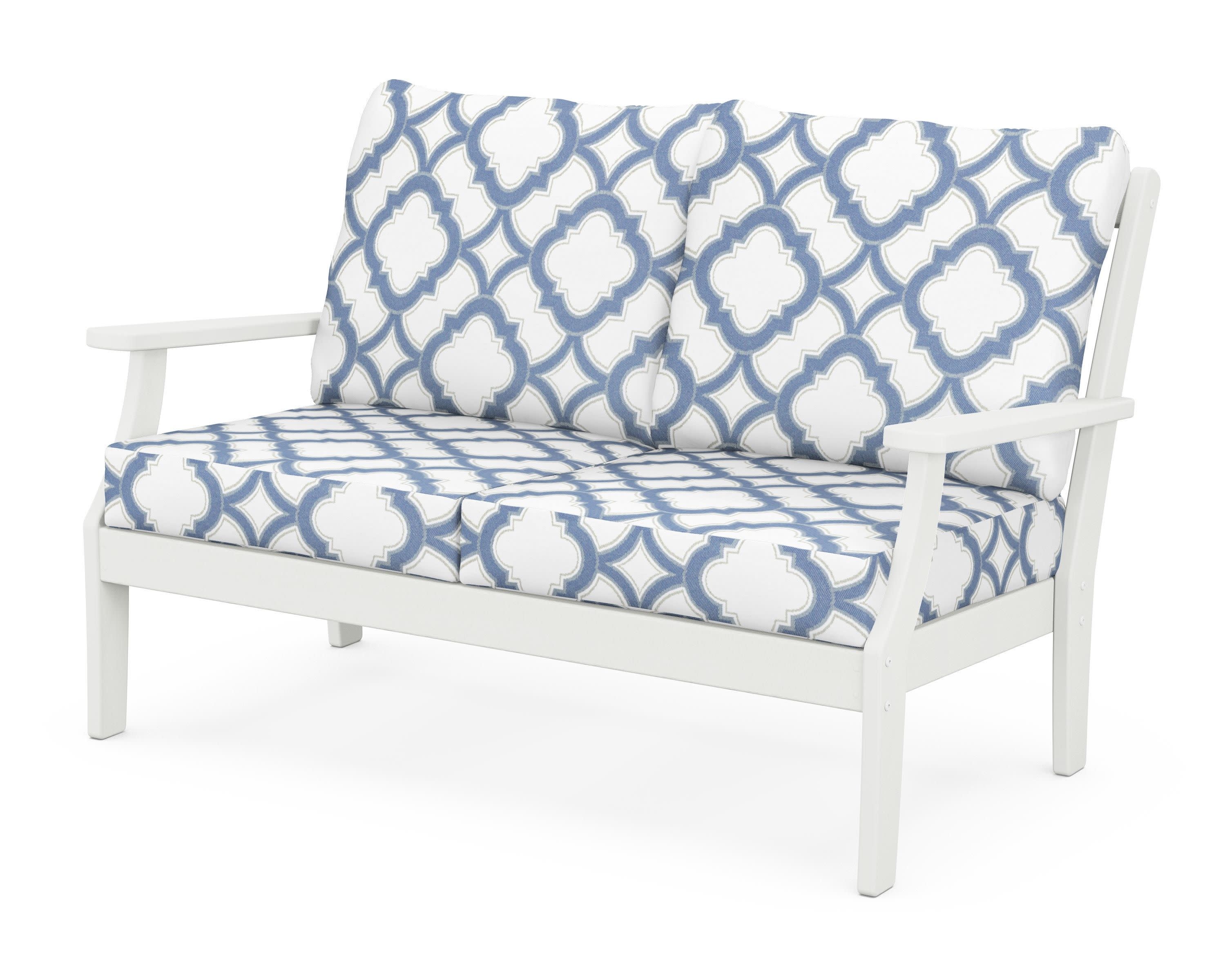 Braxton Deep Seating Loveseat in Vintage White / Trellis Sky Blue