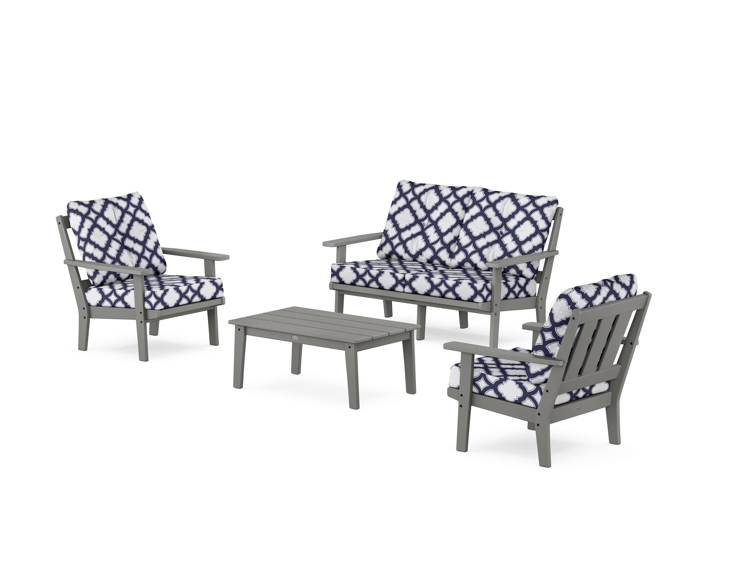 Oxford 4-Piece Deep Seating Set with Loveseat in Slate Grey / Trellis Navy