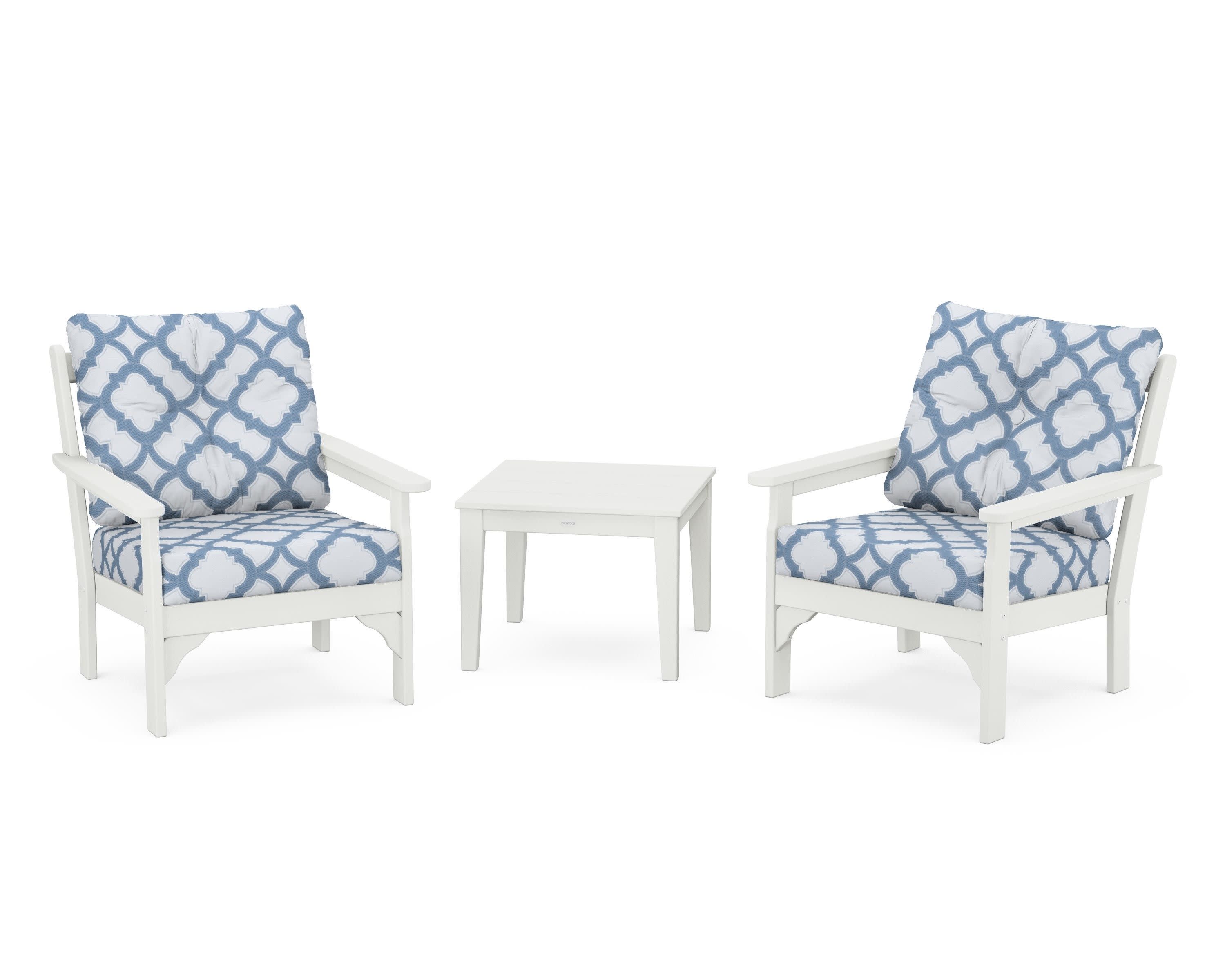 Vineyard 3-Piece Deep Seating Set in Vintage White / Trellis Sky Blue