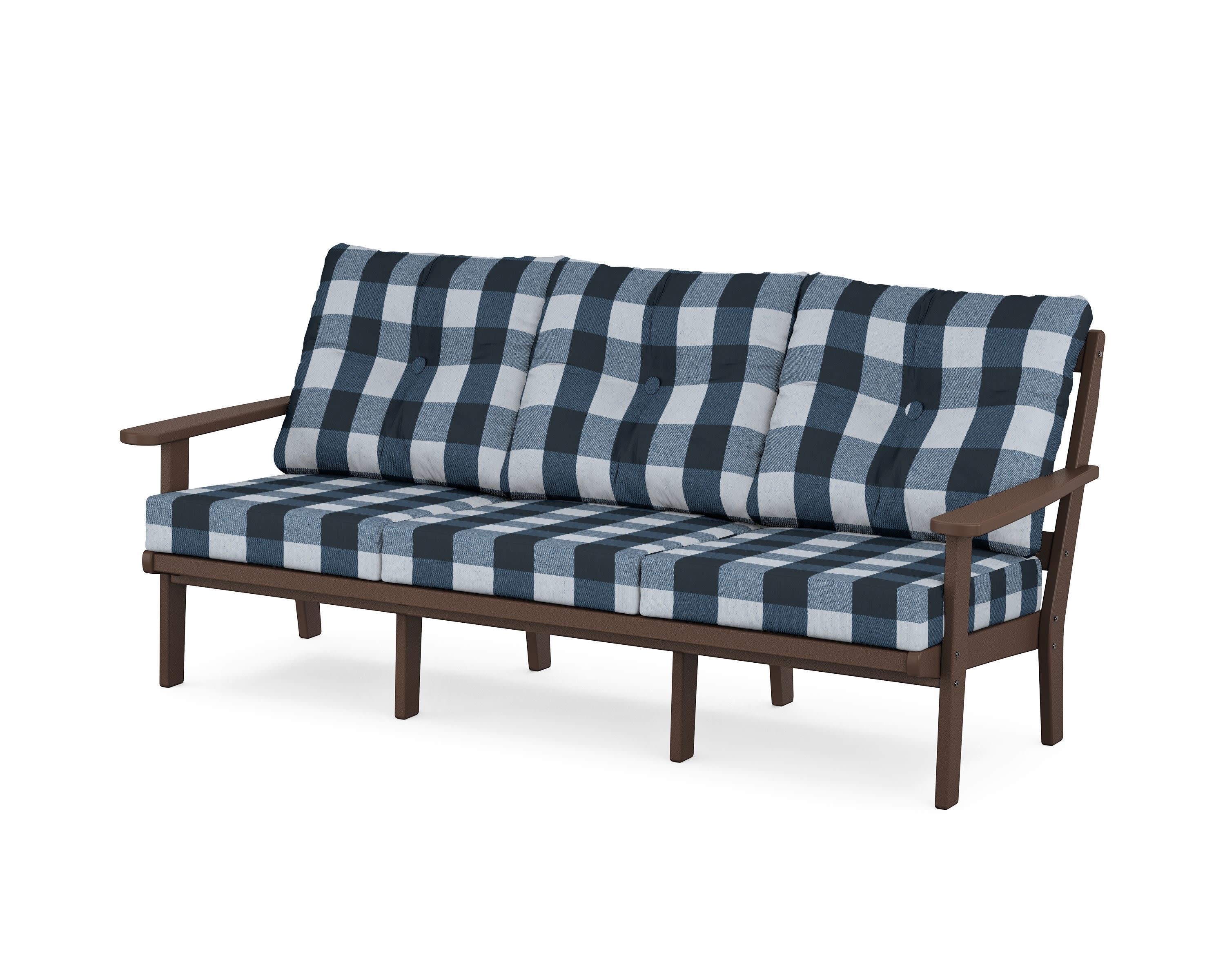 Mission Deep Seating Sofa in Mahogany / Buffalo Plaid Marine Indigo