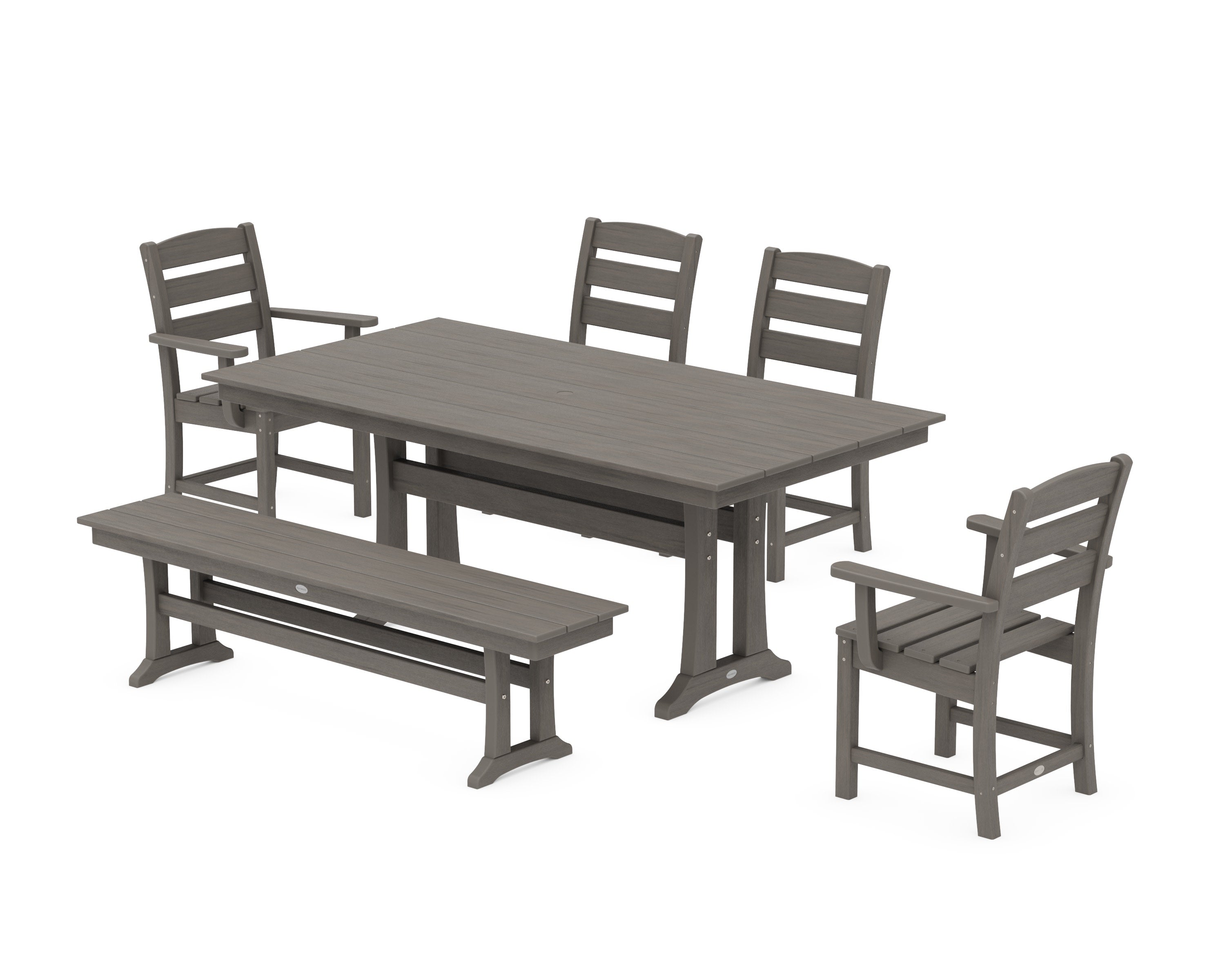 Lakeside 6-Piece Farmhouse Dining Set With Trestle Legs in Driftwood