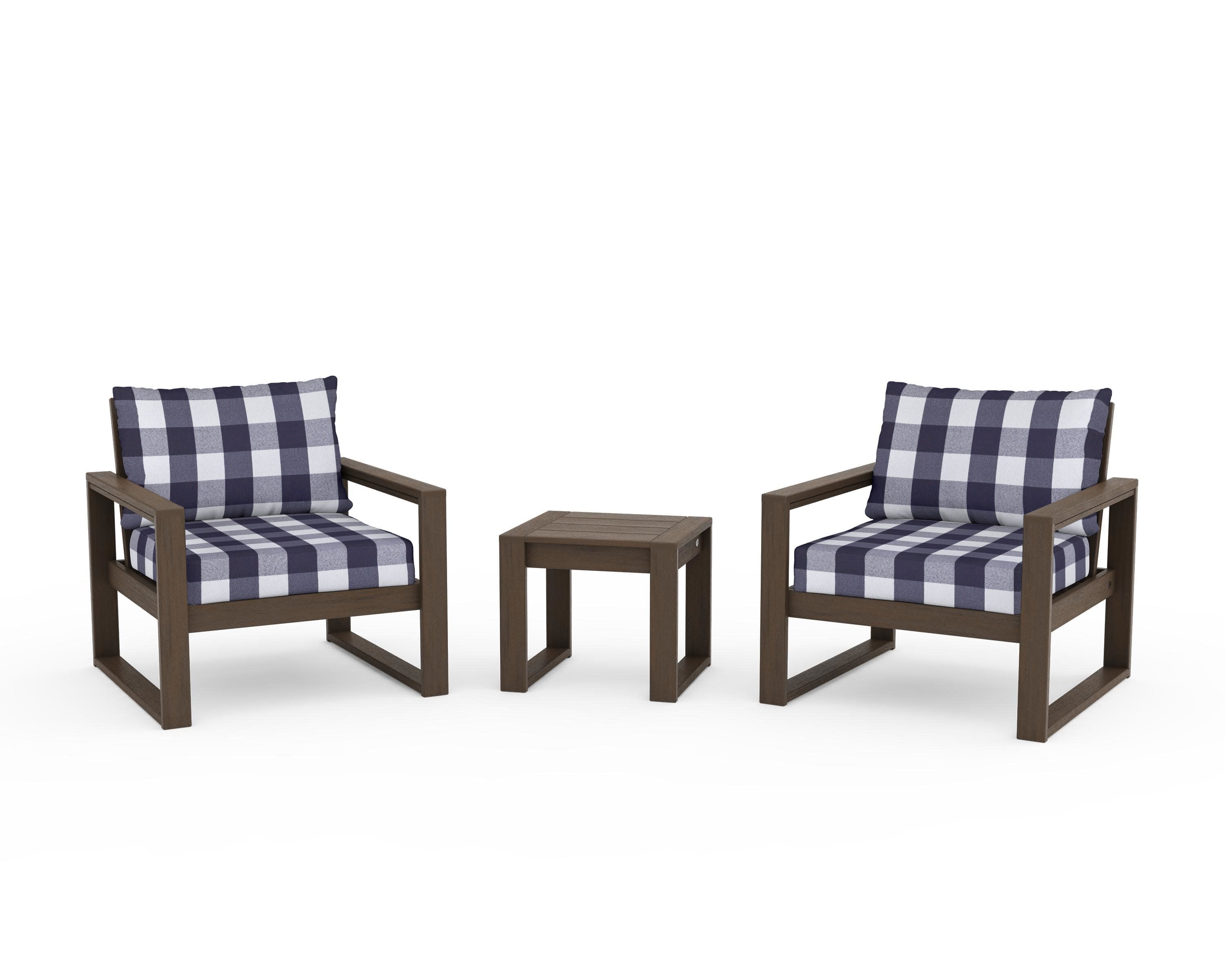 EDGE Sectional 3-Piece Deep Seating Set in Kona / Buffalo Plaid Navy