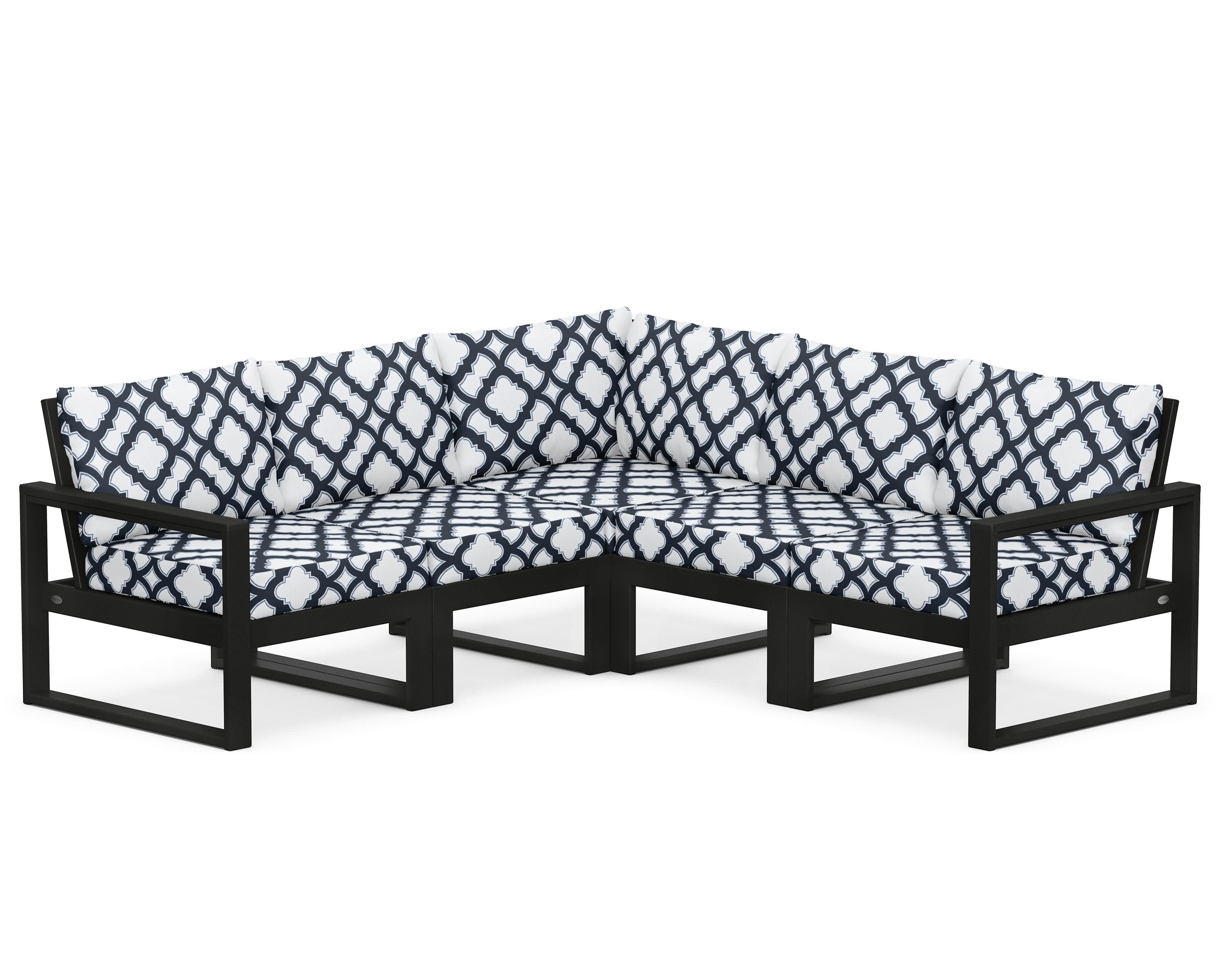 EDGE 5-Piece Modular Deep Seating Set in Black / Trellis Marine Indigo