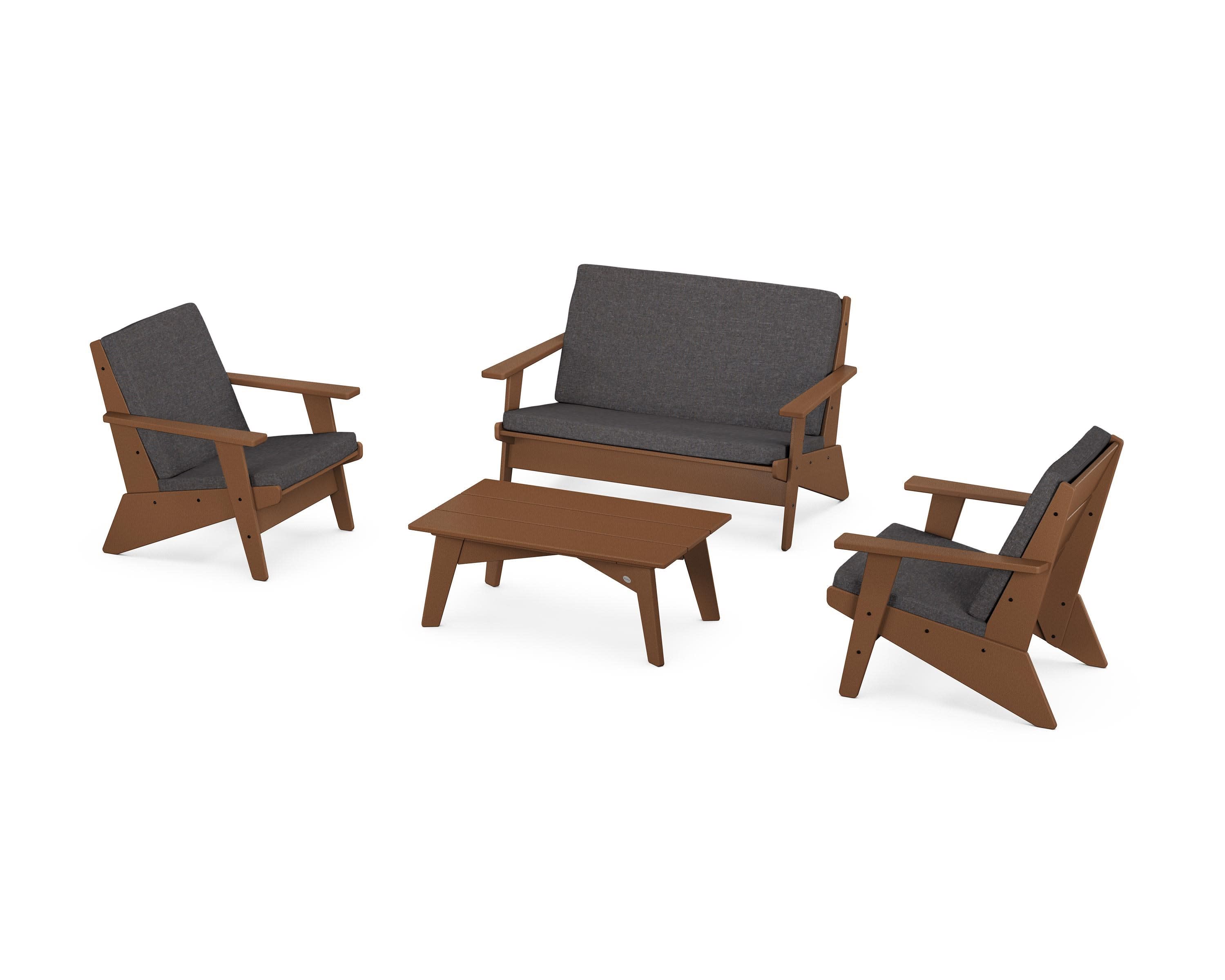Riviera Modern Lounge 4-Piece Set in Teak / Ash Charcoal