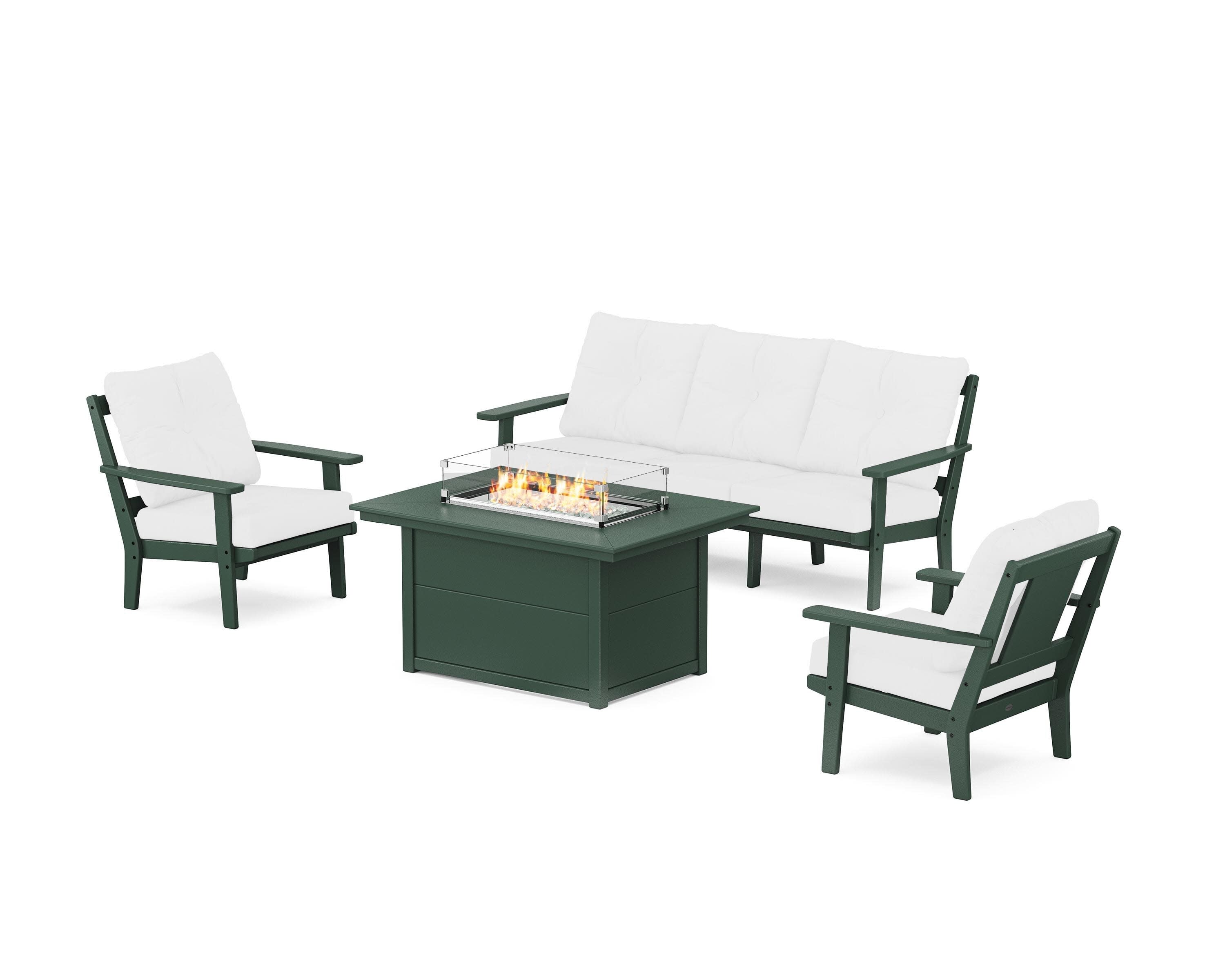 Prairie Deep Seating Fire Pit Table Set in Green / Natural