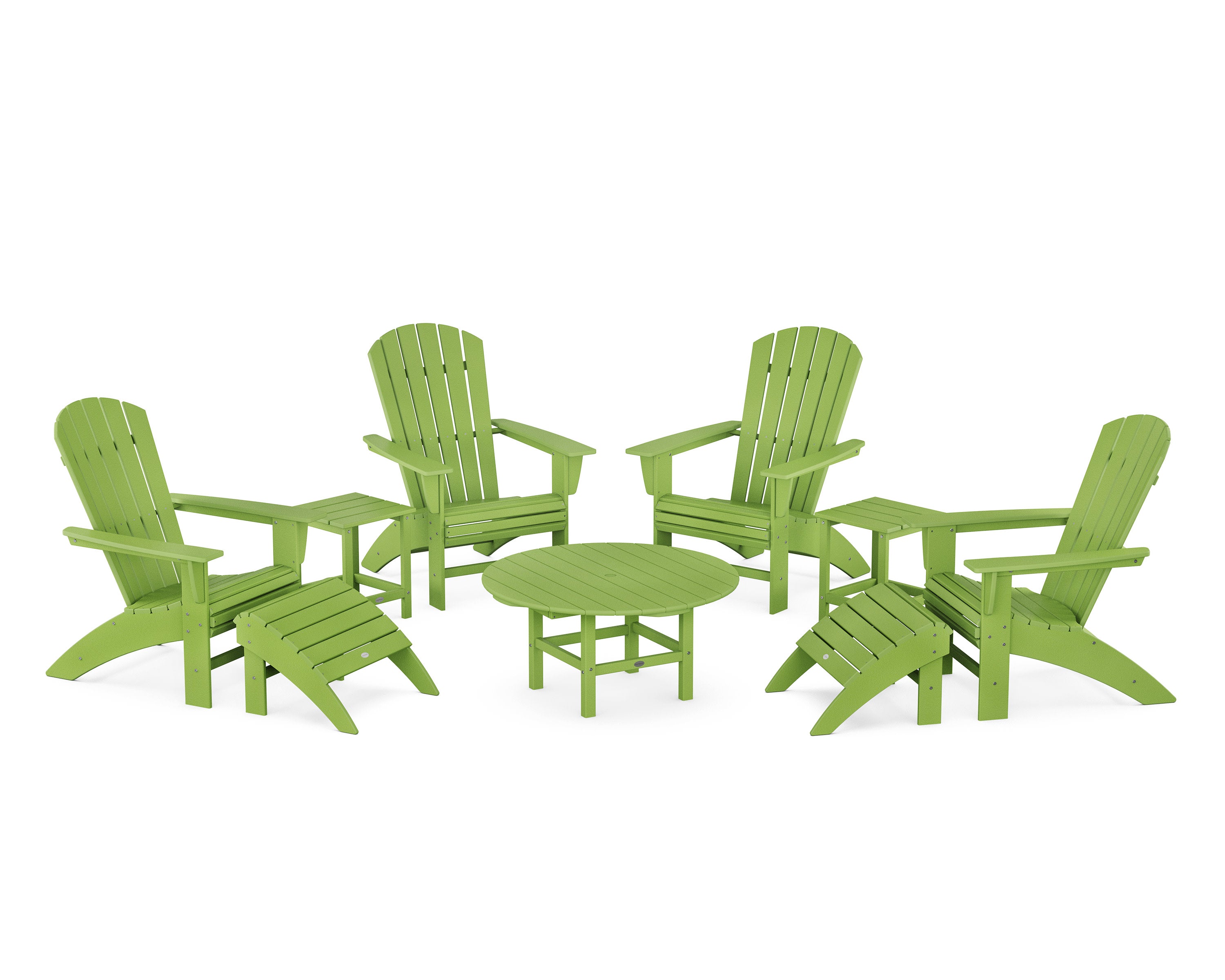 Nautical Curveback Adirondack Chair 9-Piece Conversation Set in Lime