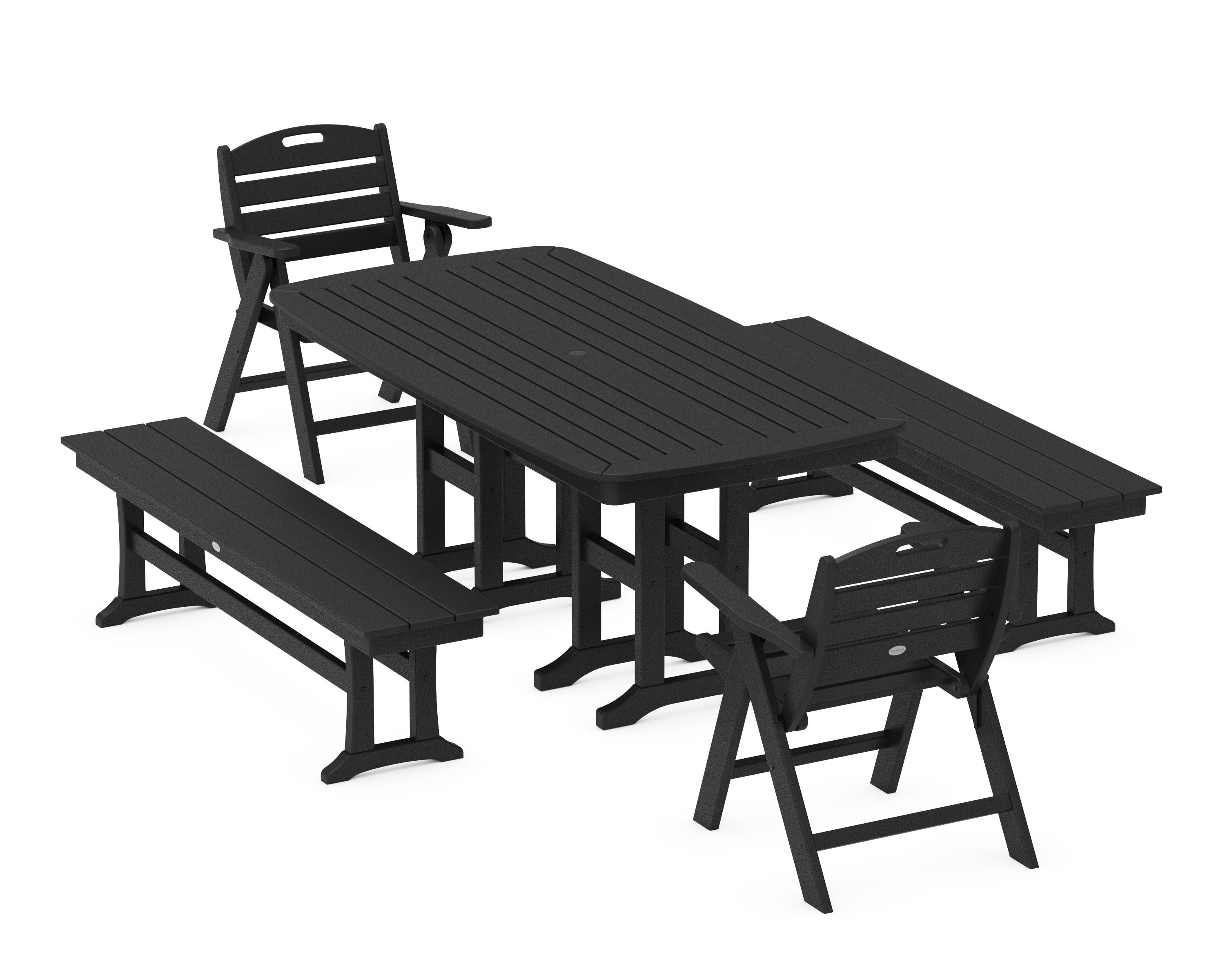 Nautical Lowback 5-Piece Dining Set with Benches in Black