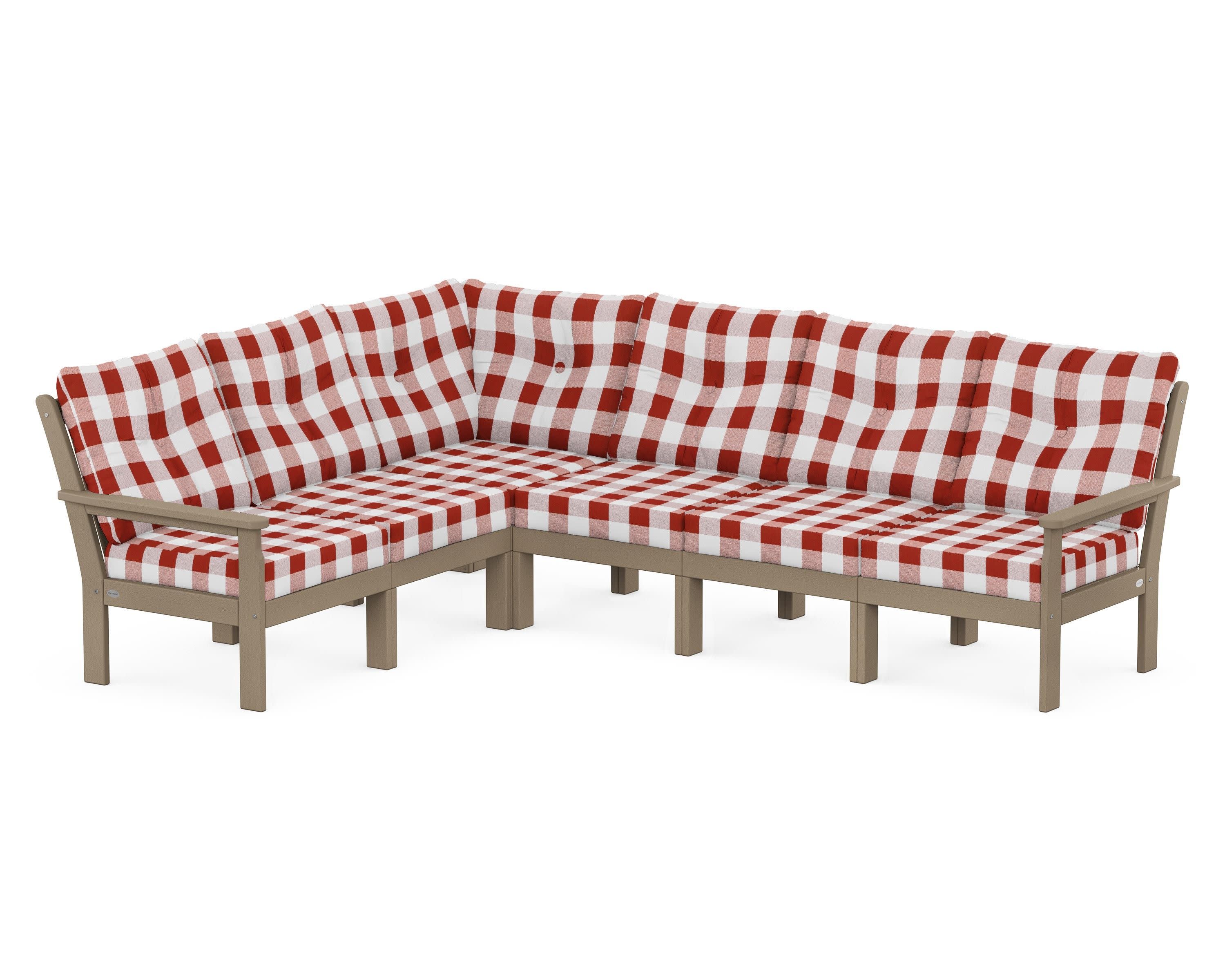 Vineyard 6-Piece Sectional in Vintage Sahara / Buffalo Plaid Crimson