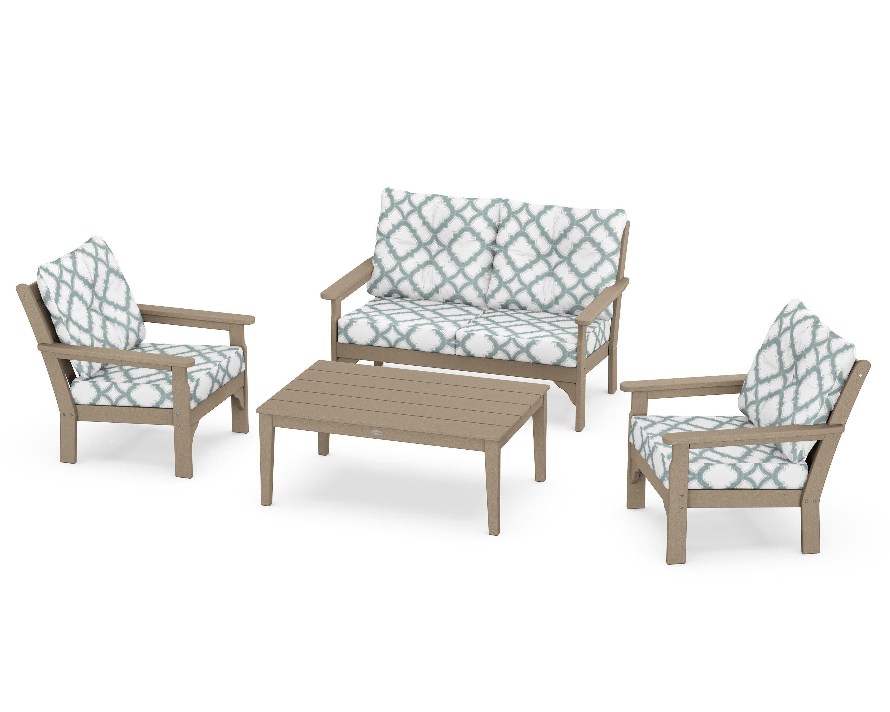 Vineyard 4-Piece Deep Seating Set in Vintage Sahara / Trellis Glacier Spa