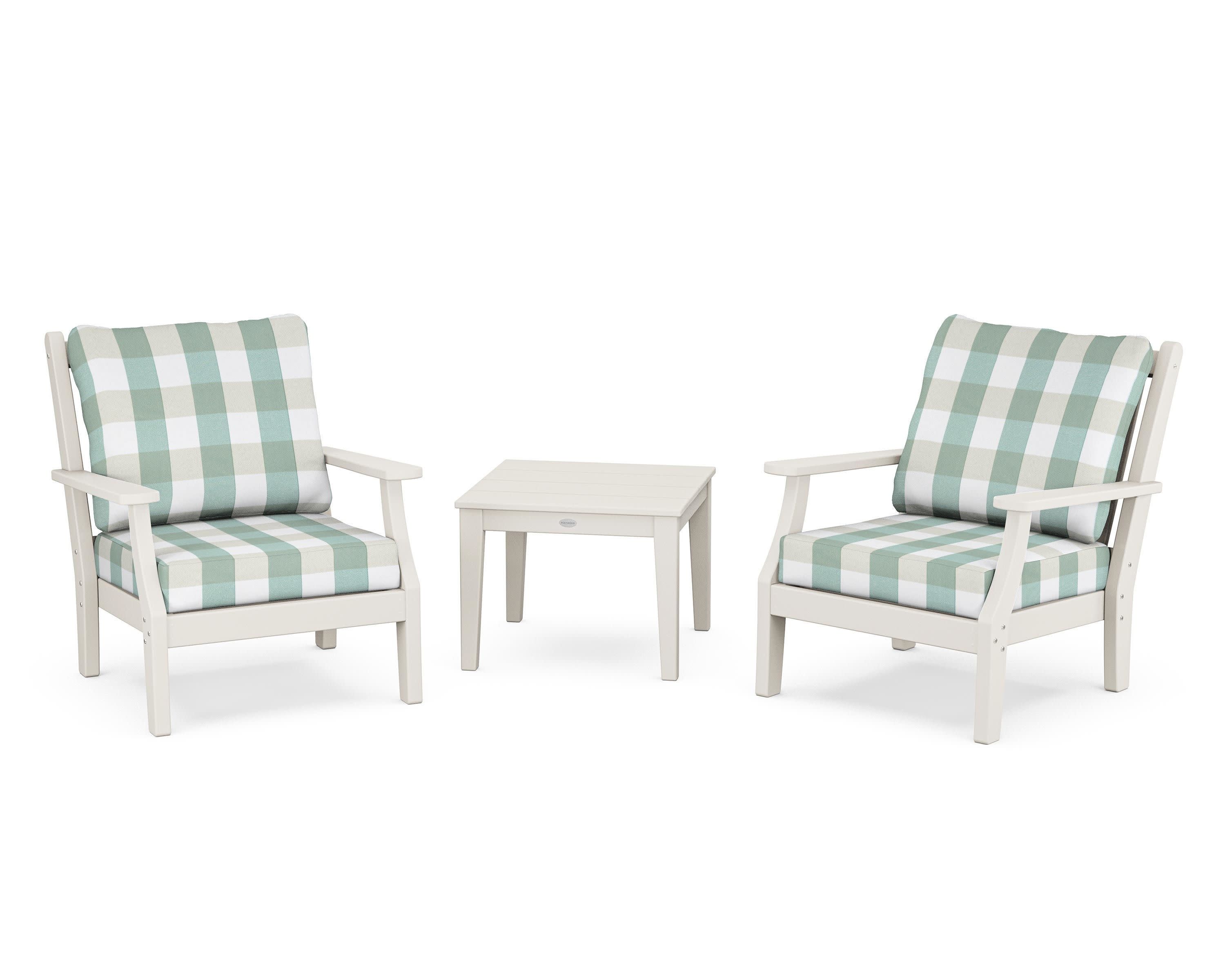 Wovendale 3-Piece Deep Seating Set in Sand / Buffalo Plaid Glacier Spa