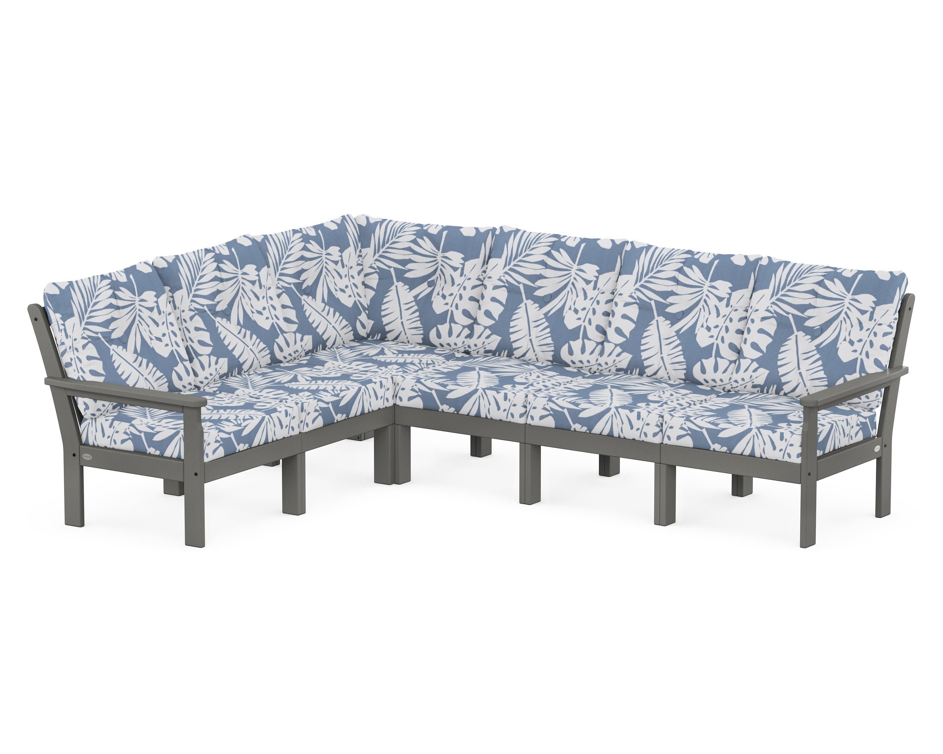 Vineyard 6-Piece Sectional in Slate Grey / Leaf Sky Blue