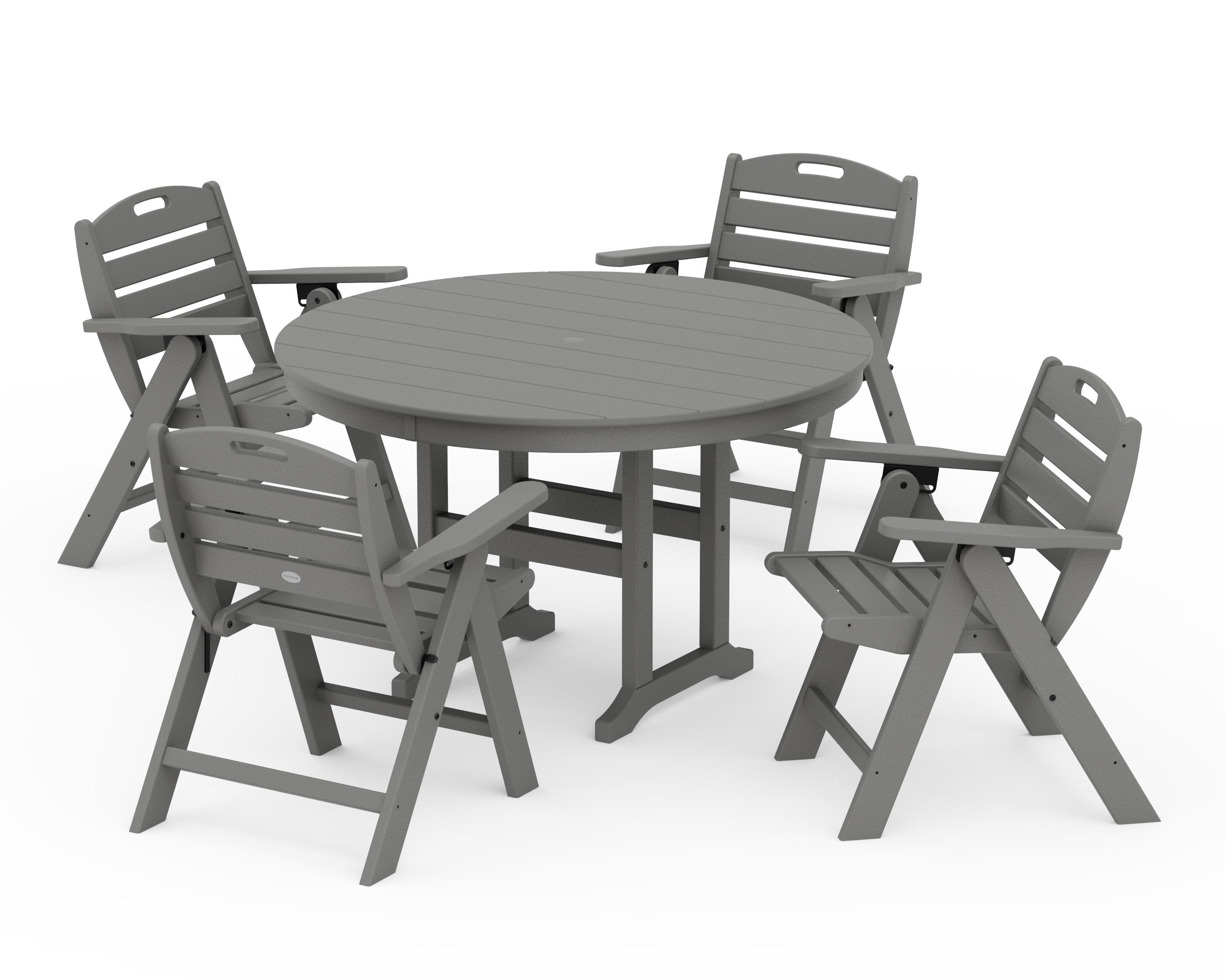 Nautical Folding Lowback Chair 5-Piece Round Farmhouse Dining Set in Slate Grey
