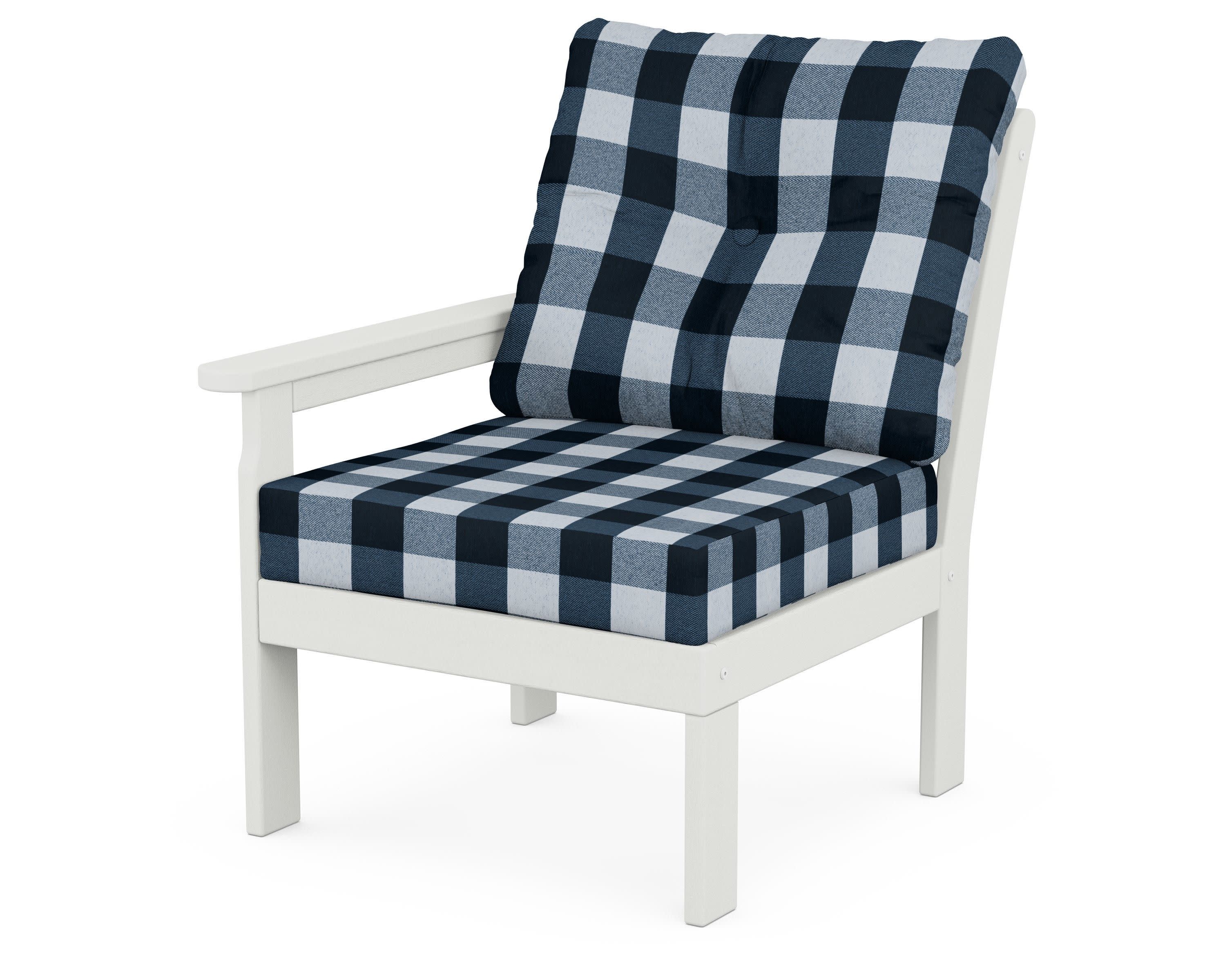 Vineyard Modular Left Arm Chair in Vintage White / Buffalo Plaid Marine Indigo