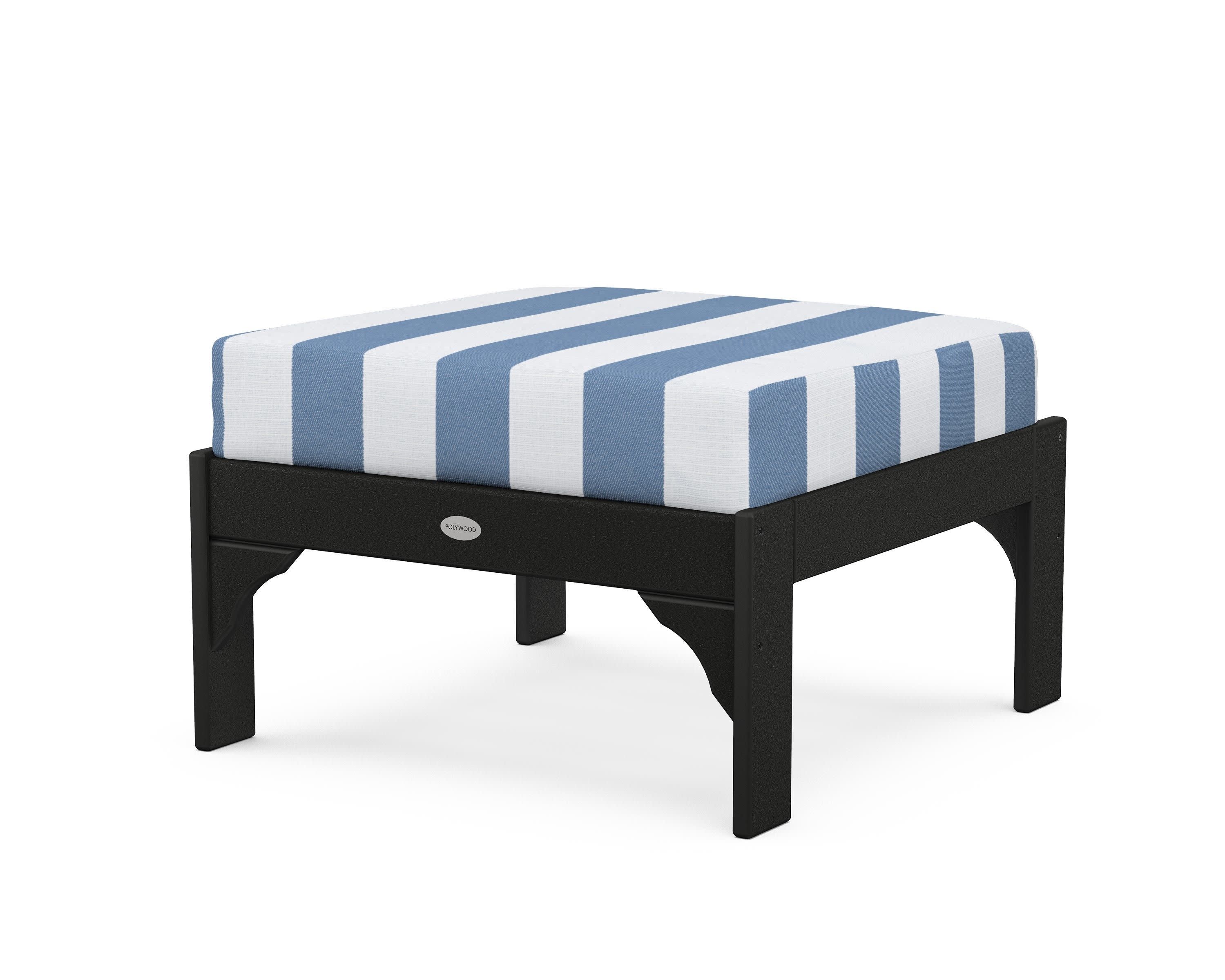 Vineyard Deep Seating Ottoman in Black / Cabana Stripe Sky Blue