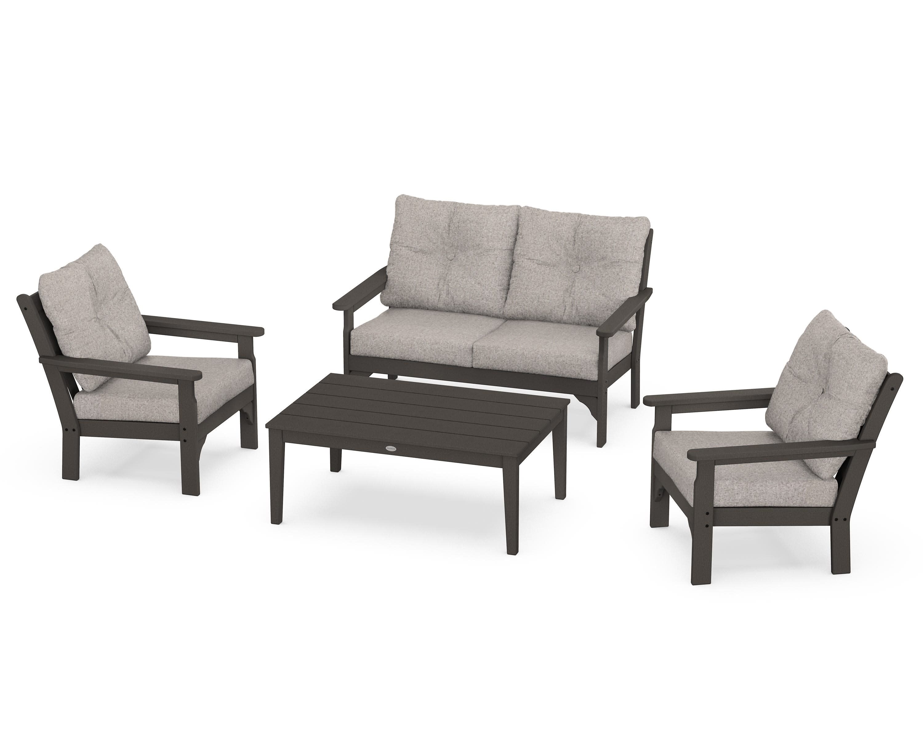 Vineyard 4-Piece Deep Seating Set in Vintage Coffee / Weathered Tweed