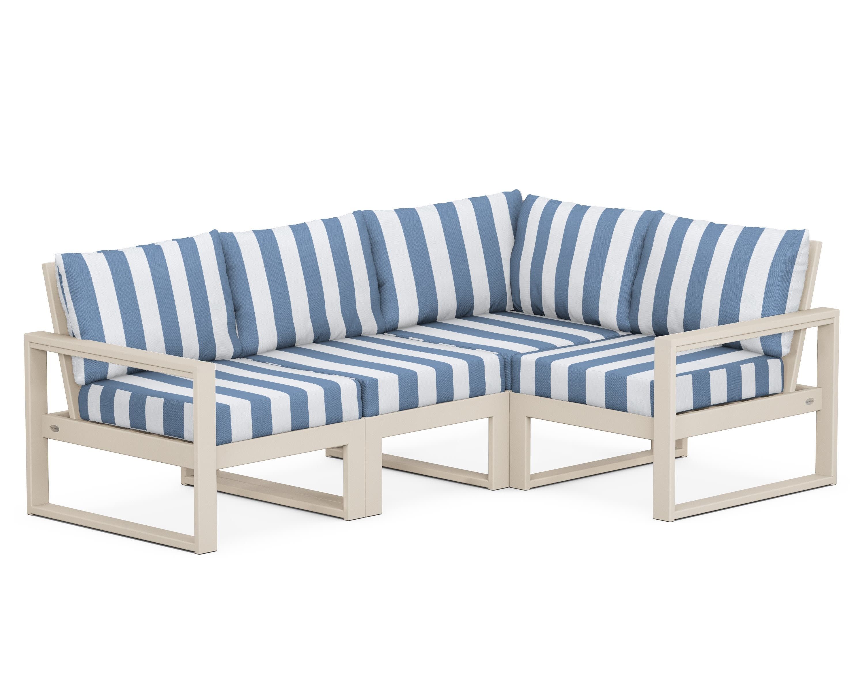 EDGE 4-Piece Modular Deep Seating Set in Sand / Cabana Stripe Sky Blue