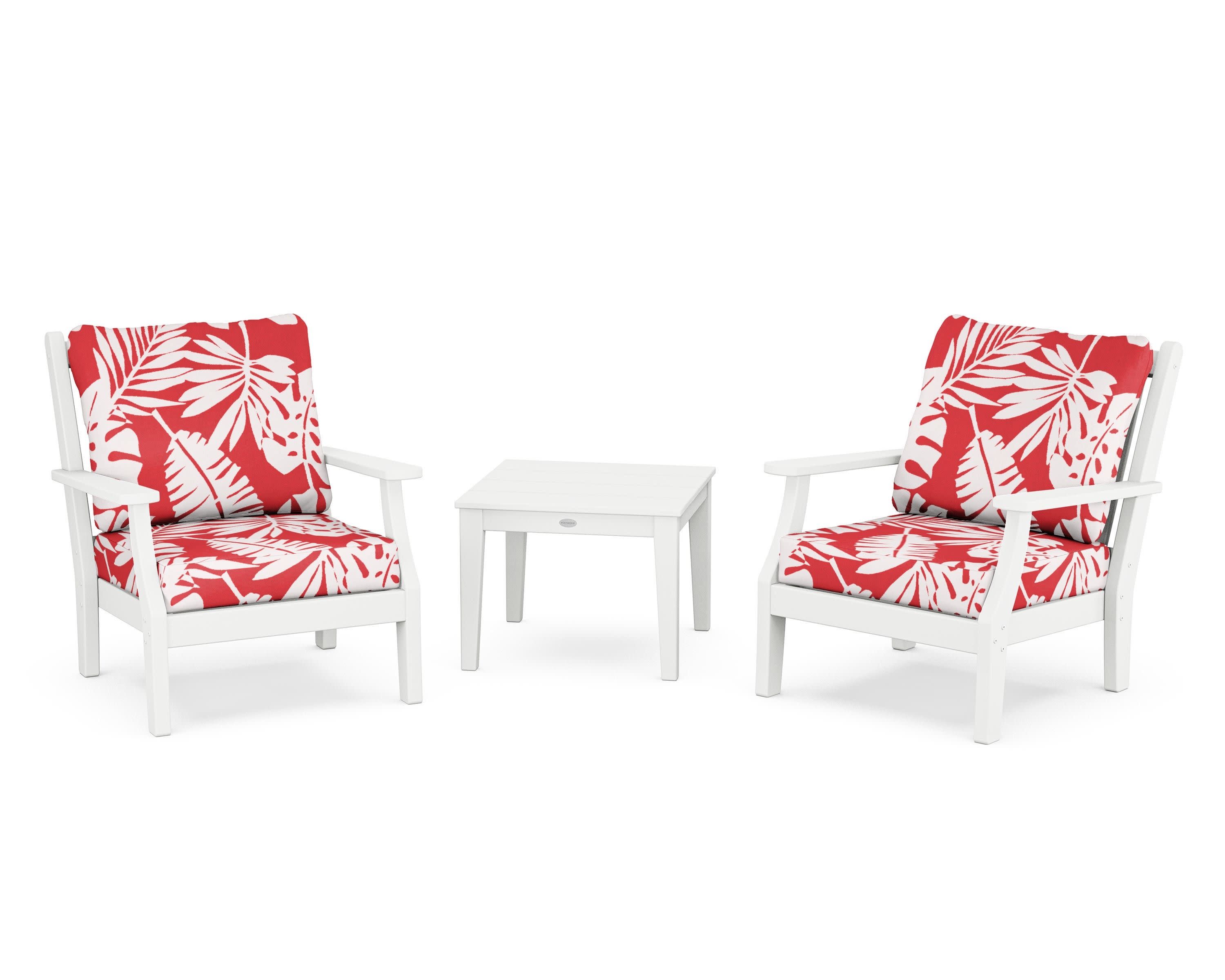 Wovendale 3-Piece Deep Seating Set in White / Leaf Crimson