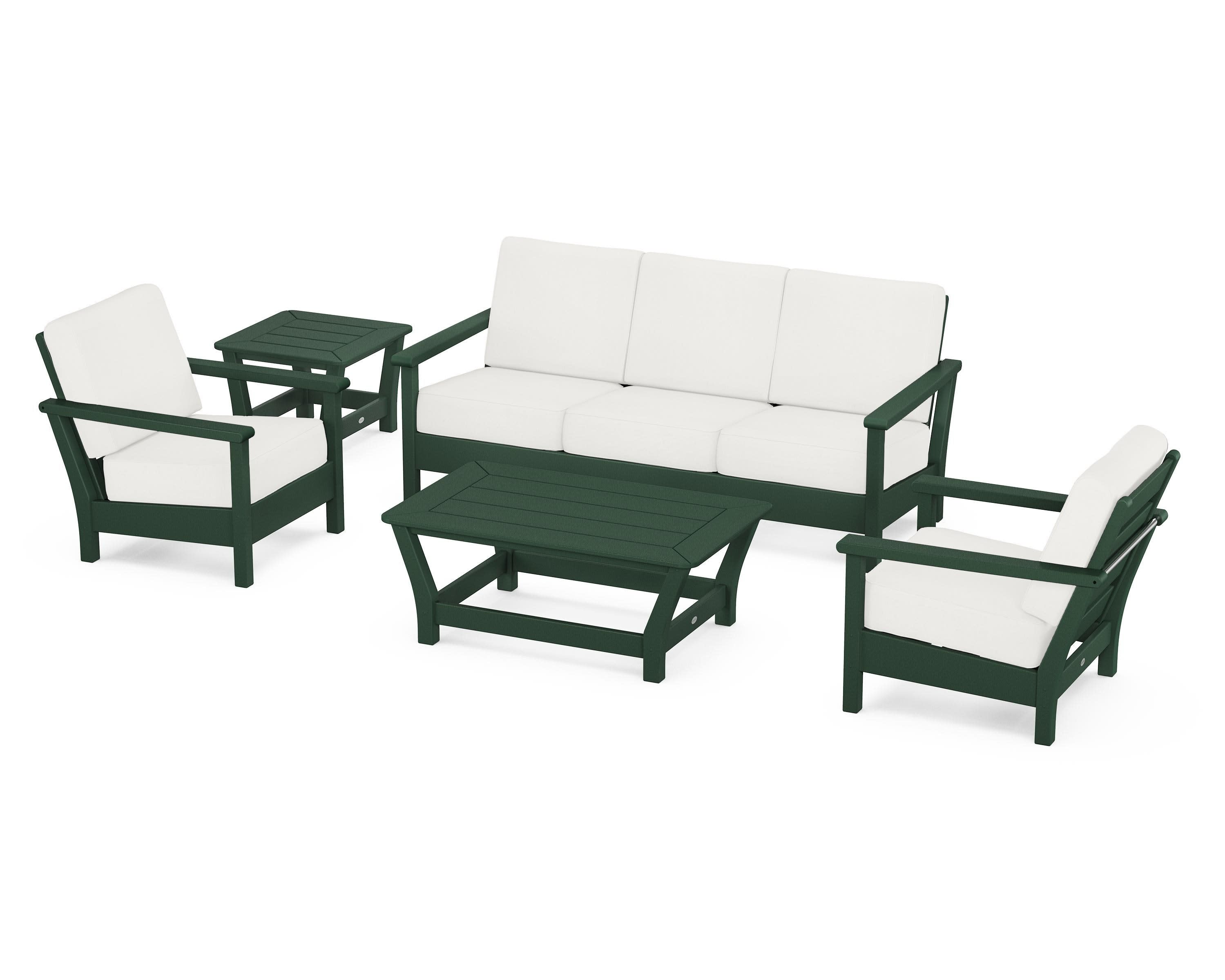 Harbour 5-Piece Deep Seating Set in Green / Natural Linen