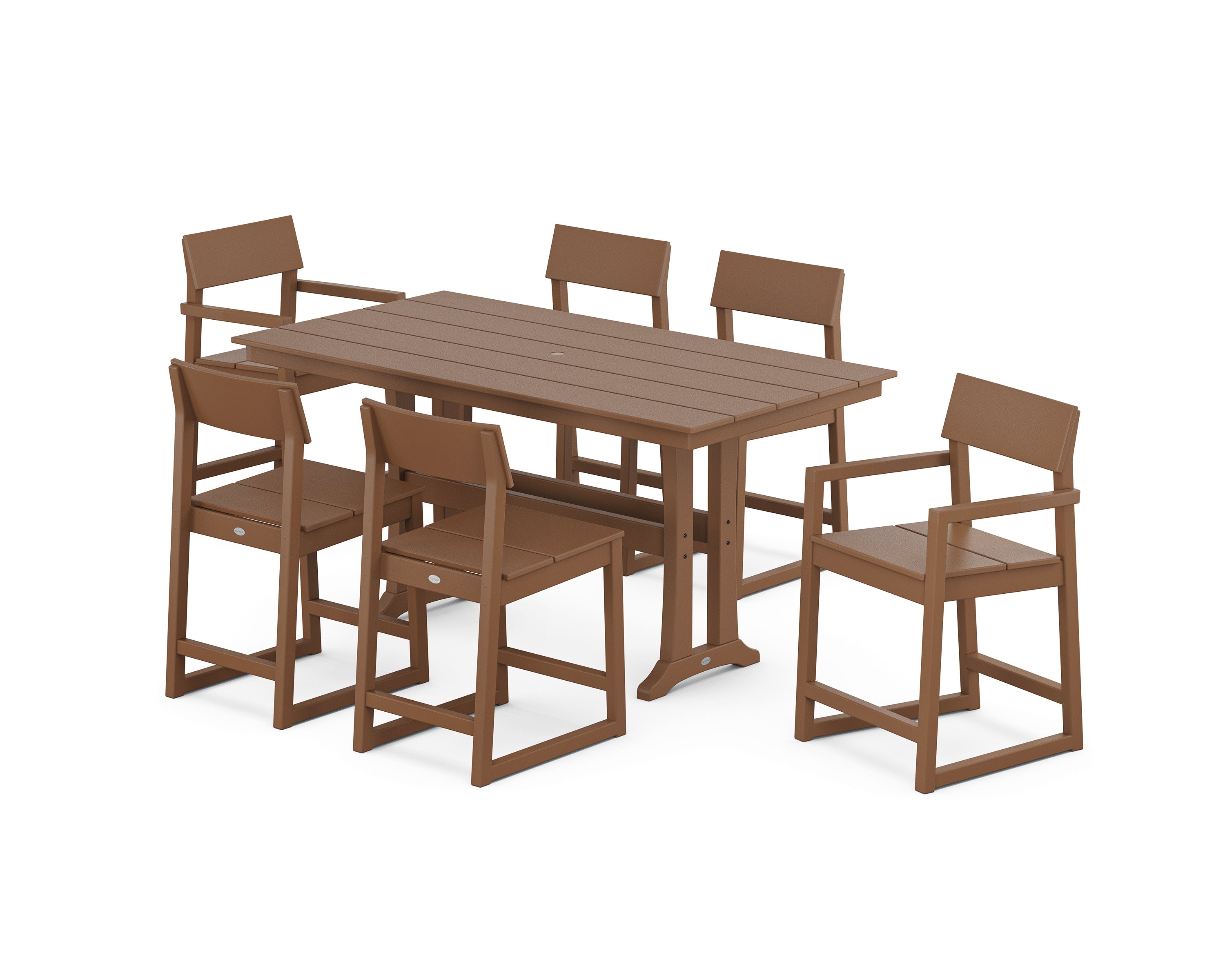 EDGE 7-Piece Farmhouse Counter Set with Trestle Legs in Teak